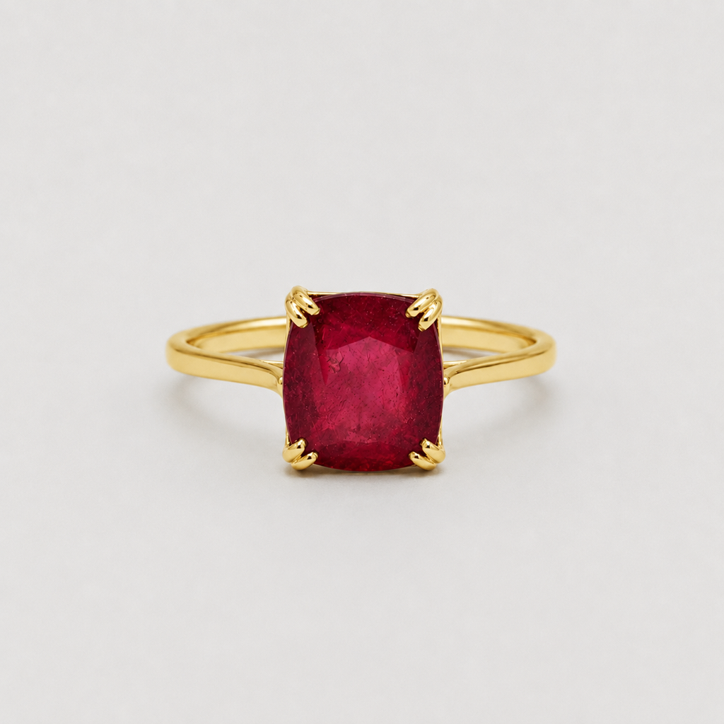 1 Ct. Cushion Cut Ruby Tone Solitaire Engagement Ring