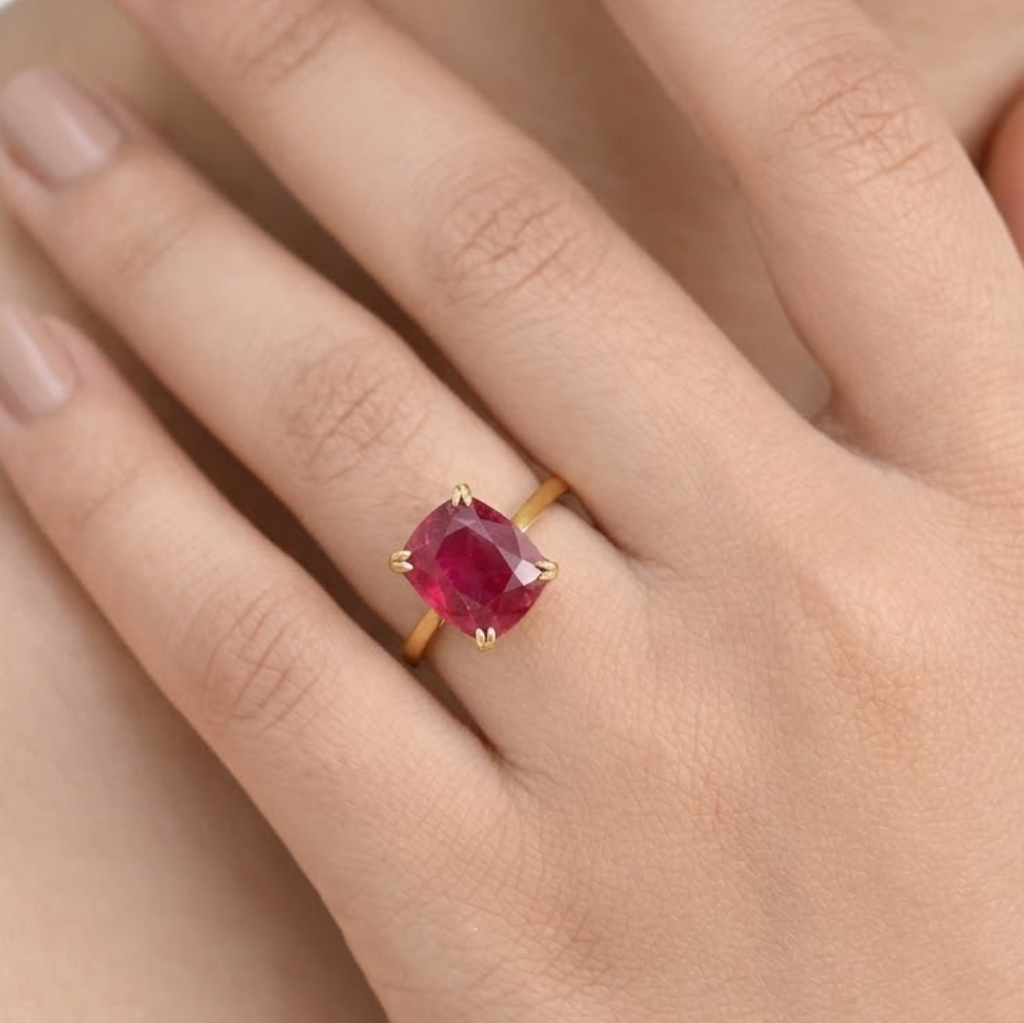 1 Ct. Cushion Cut Ruby Tone Solitaire Ring