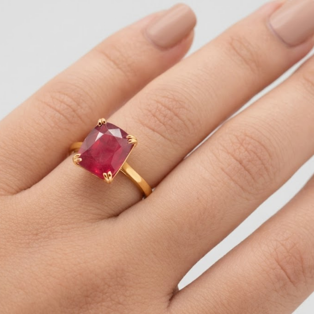 1 Ct. Cushion Cut Ruby Tone Solitaire Ring