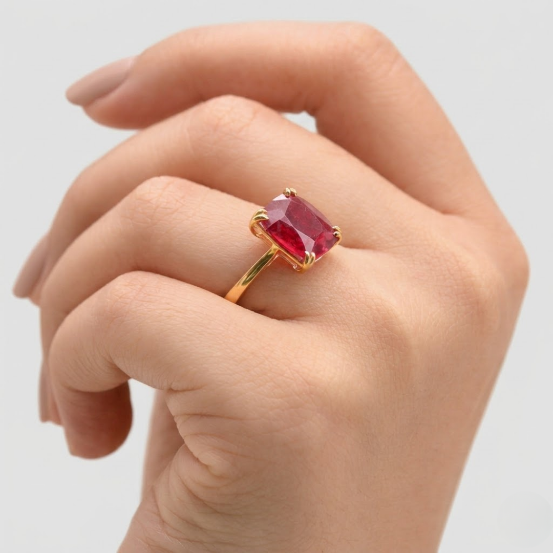 1 Ct. Cushion Cut Ruby Tone Solitaire Ring