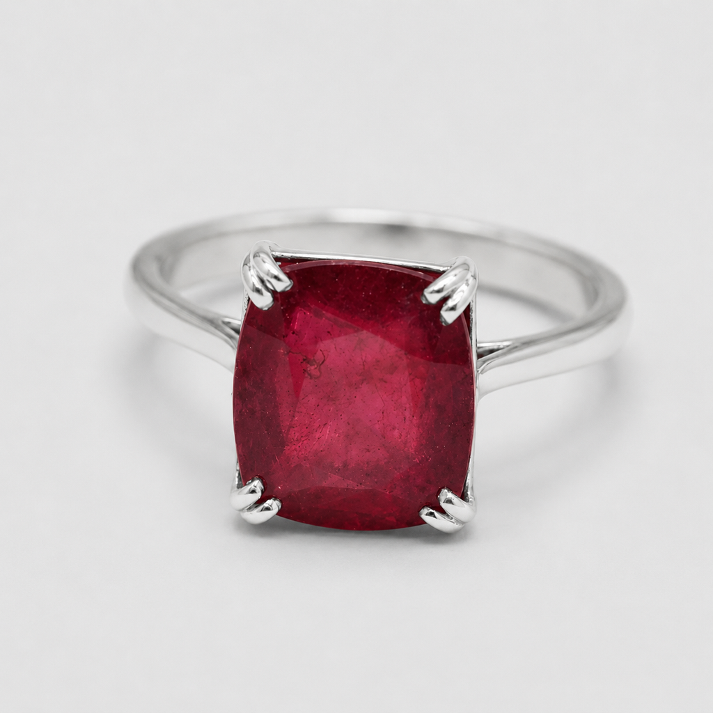 1 Ct. Cushion Cut Ruby Tone Solitaire Ring