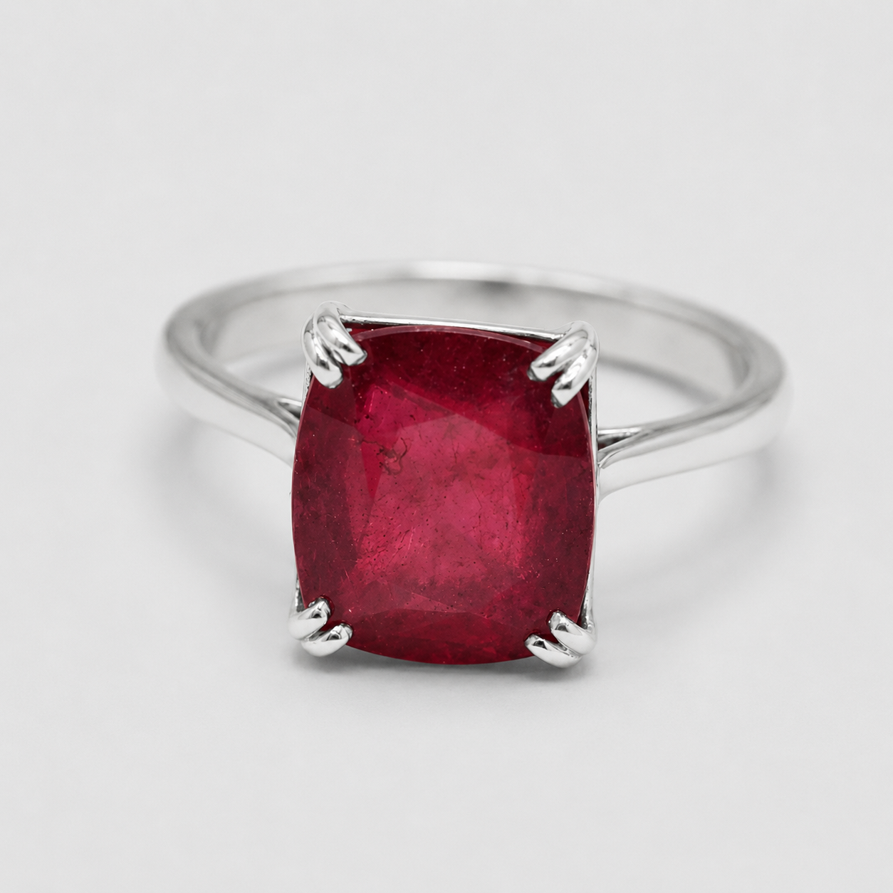 1 Ct. Cushion Cut Ruby Tone Solitaire Ring