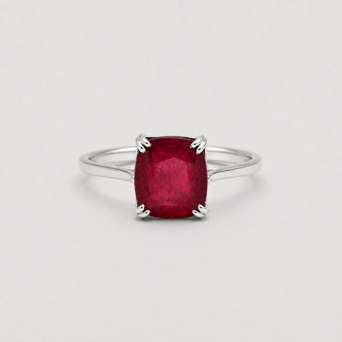 1 Ct. Cushion Cut Ruby Tone Solitaire Engagement Ring