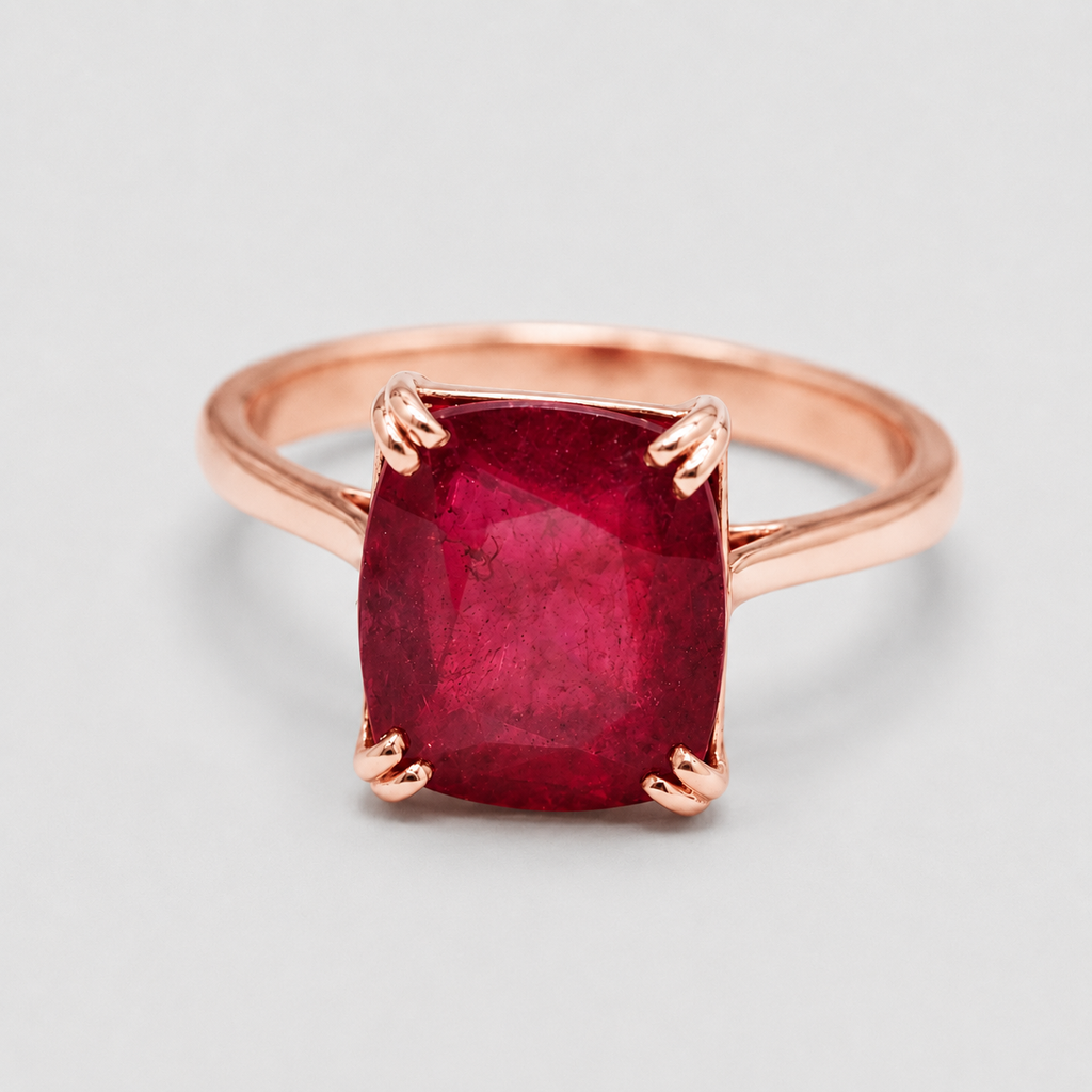 1 Ct. Cushion Cut Ruby Tone Solitaire Ring