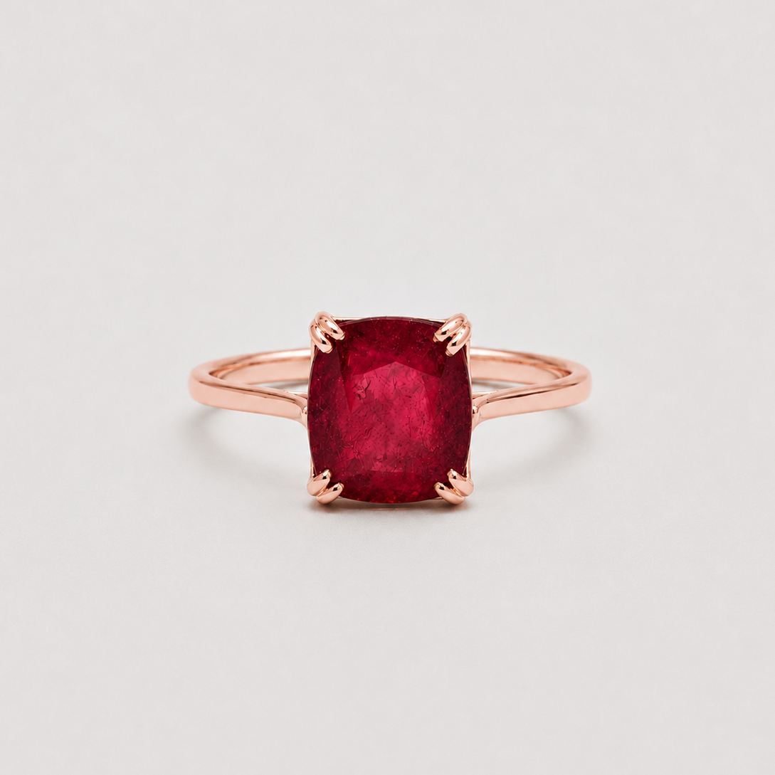 1 Ct. Cushion Cut Ruby Tone Solitaire Engagement Ring