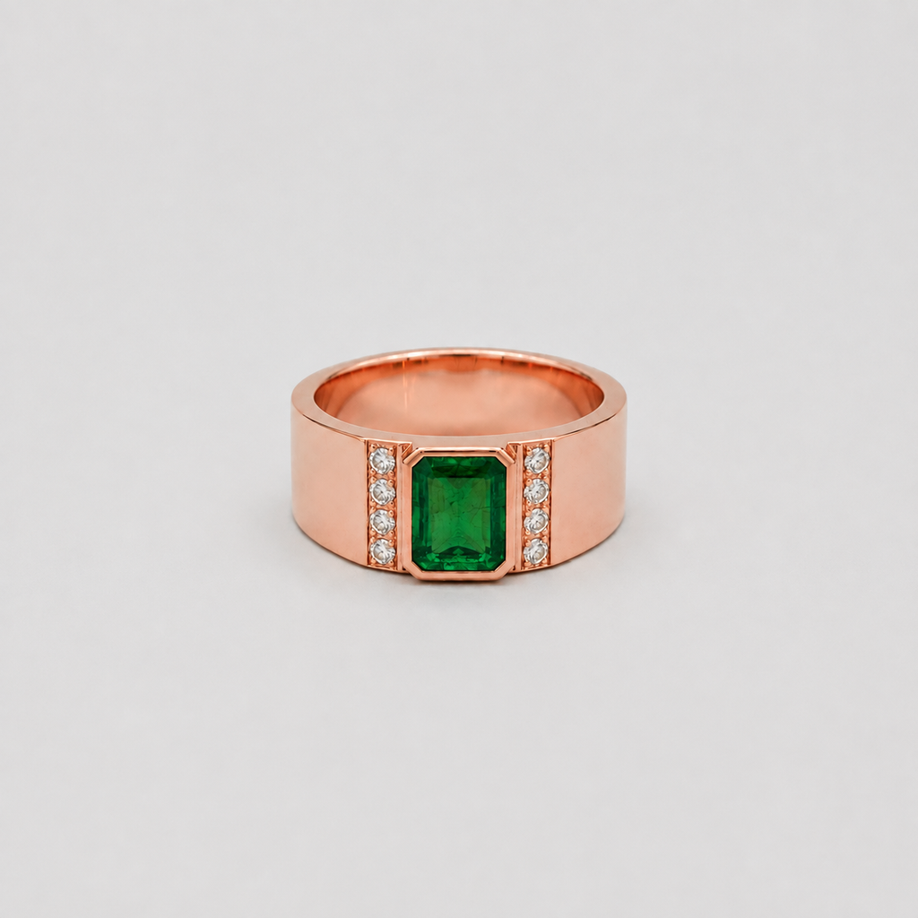 2.20 Ct. Emerald Cut Emerald & Diamond Solitaire Men Ring