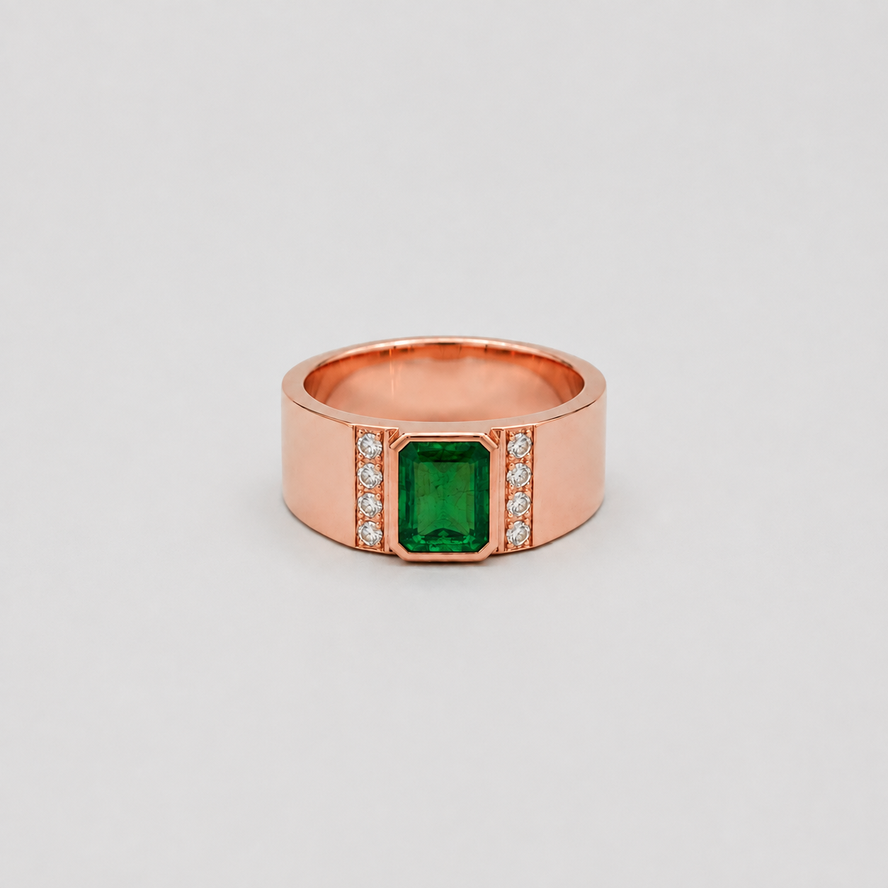 2.20 Ct. Emerald Cut Emerald & Diamond Solitaire Men Ring
