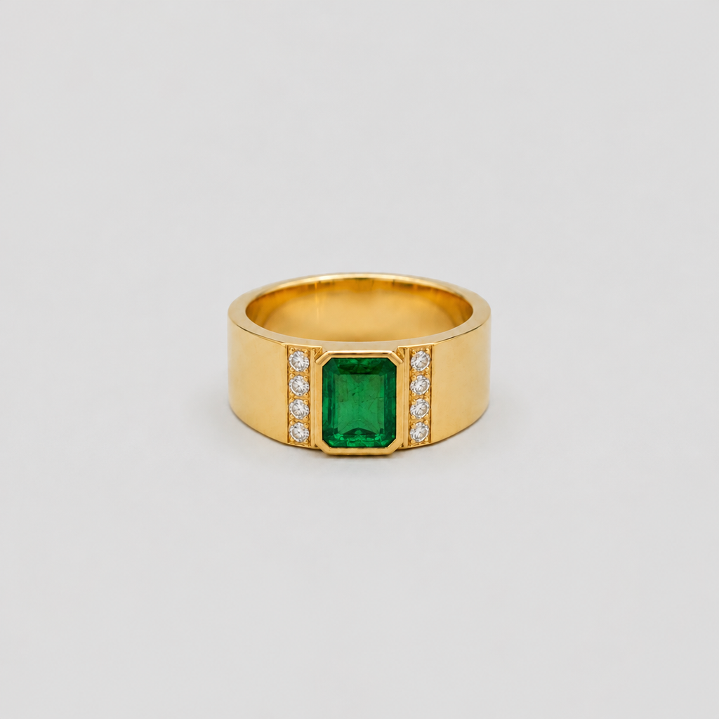 2.20 Ct. Emerald Cut Emerald & Diamond Solitaire Men Ring