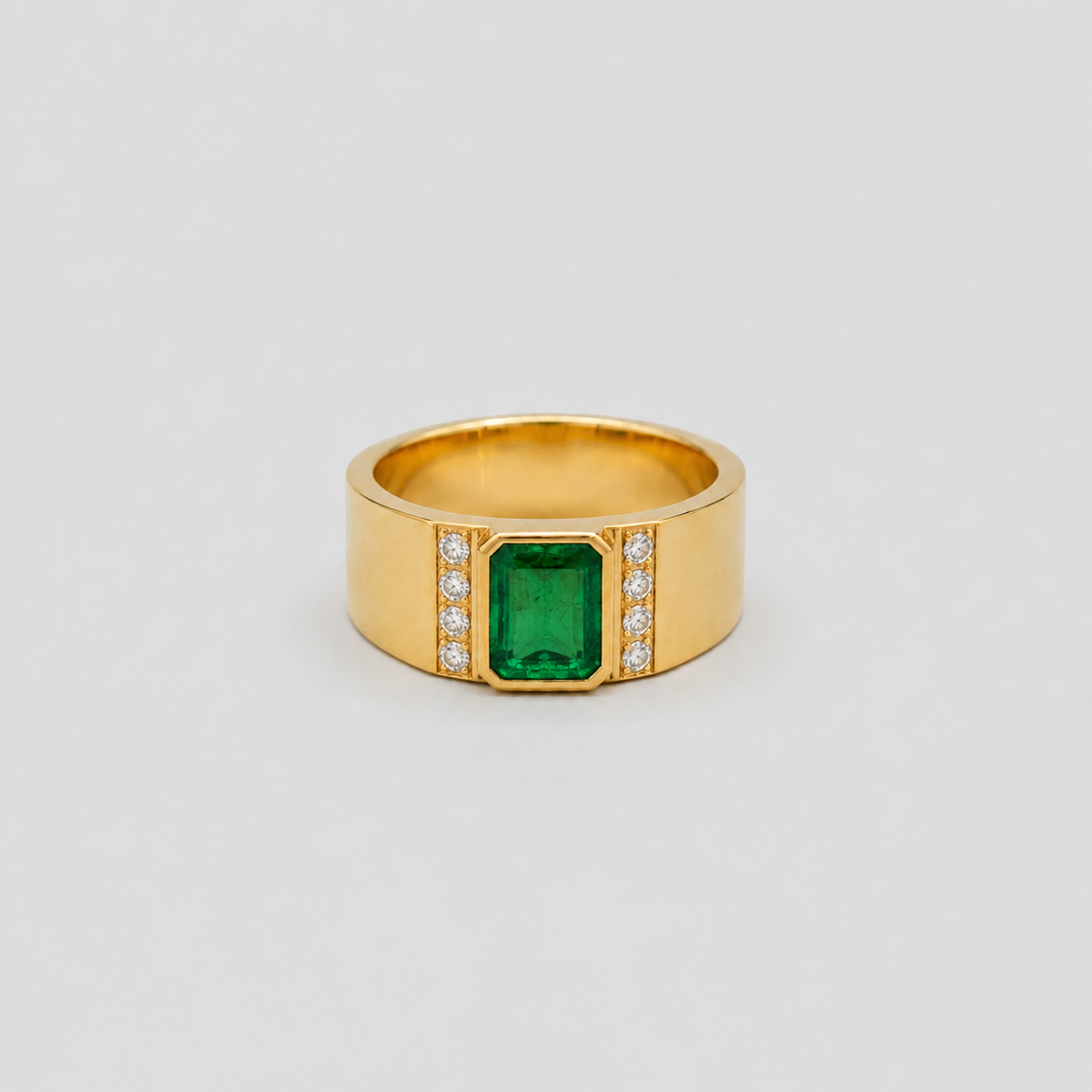 2.20 Ct. Emerald Cut Emerald & Diamond Solitaire Men Ring