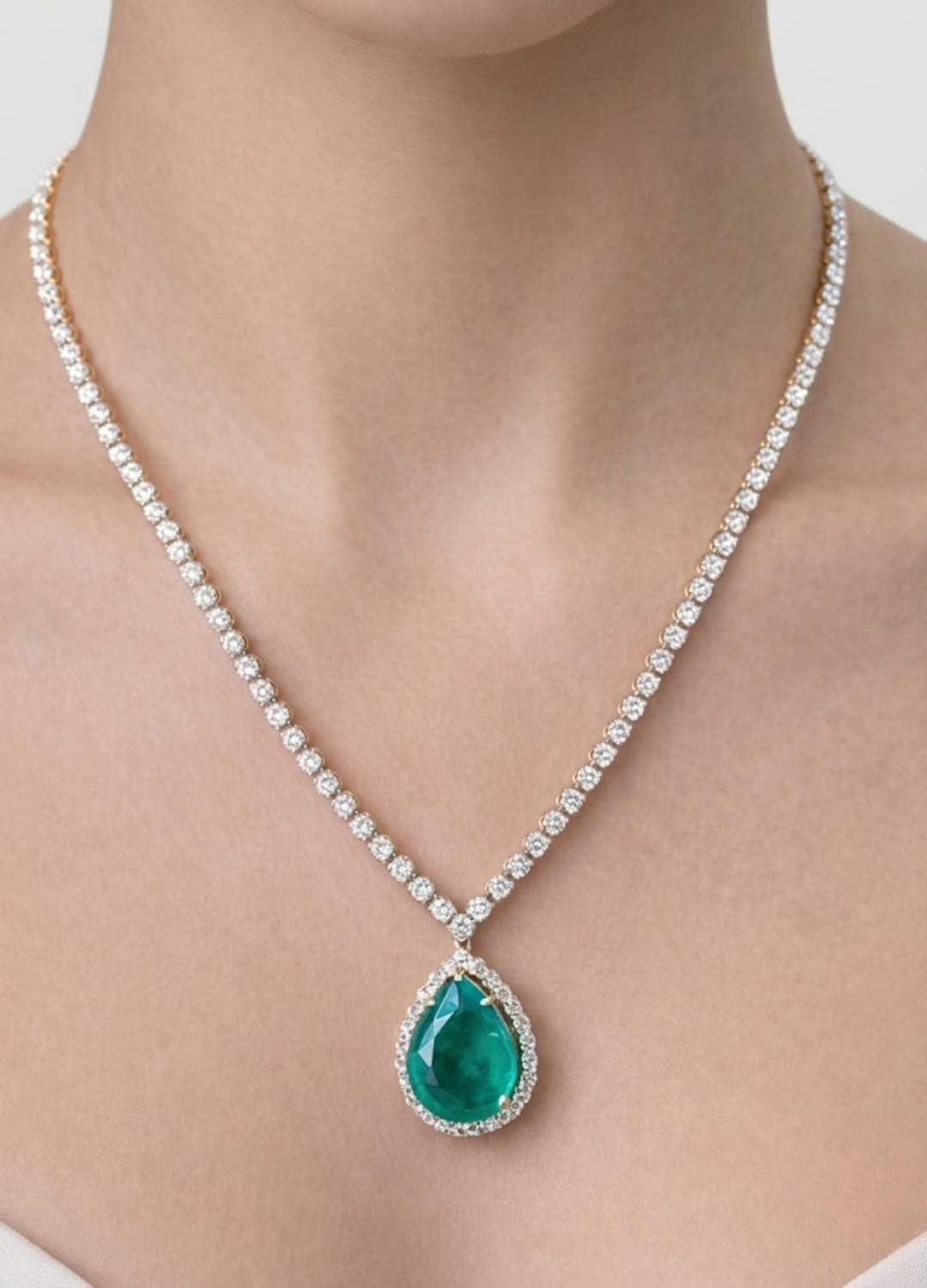 Natural Diamond Emerald Necklace for Women | Luxury Diamond Pendant Necklace | Premium Fine Jewelry