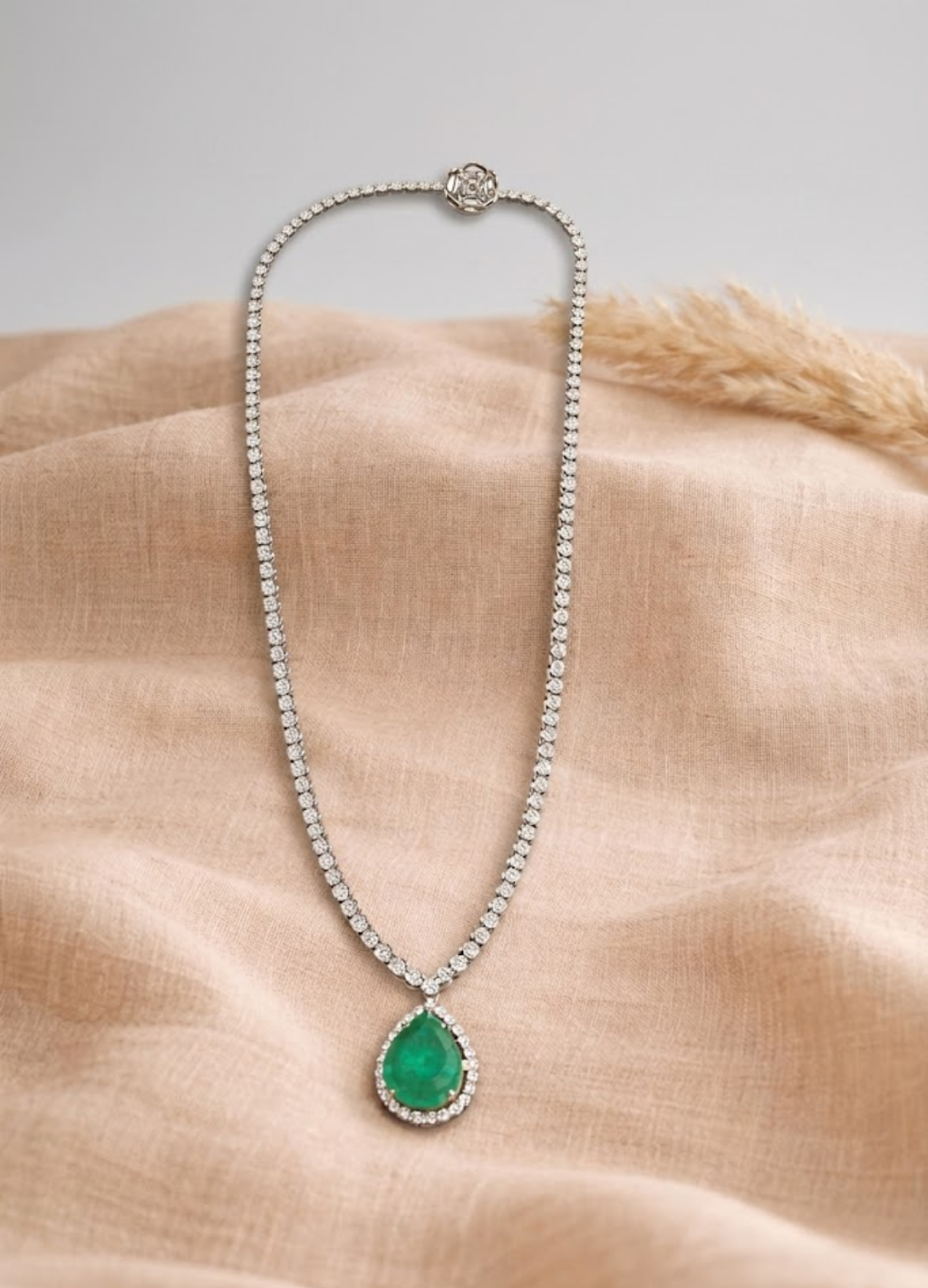Natural Diamond Emerald Necklace for Women | Luxury Diamond Pendant Necklace | Premium Fine Jewelry