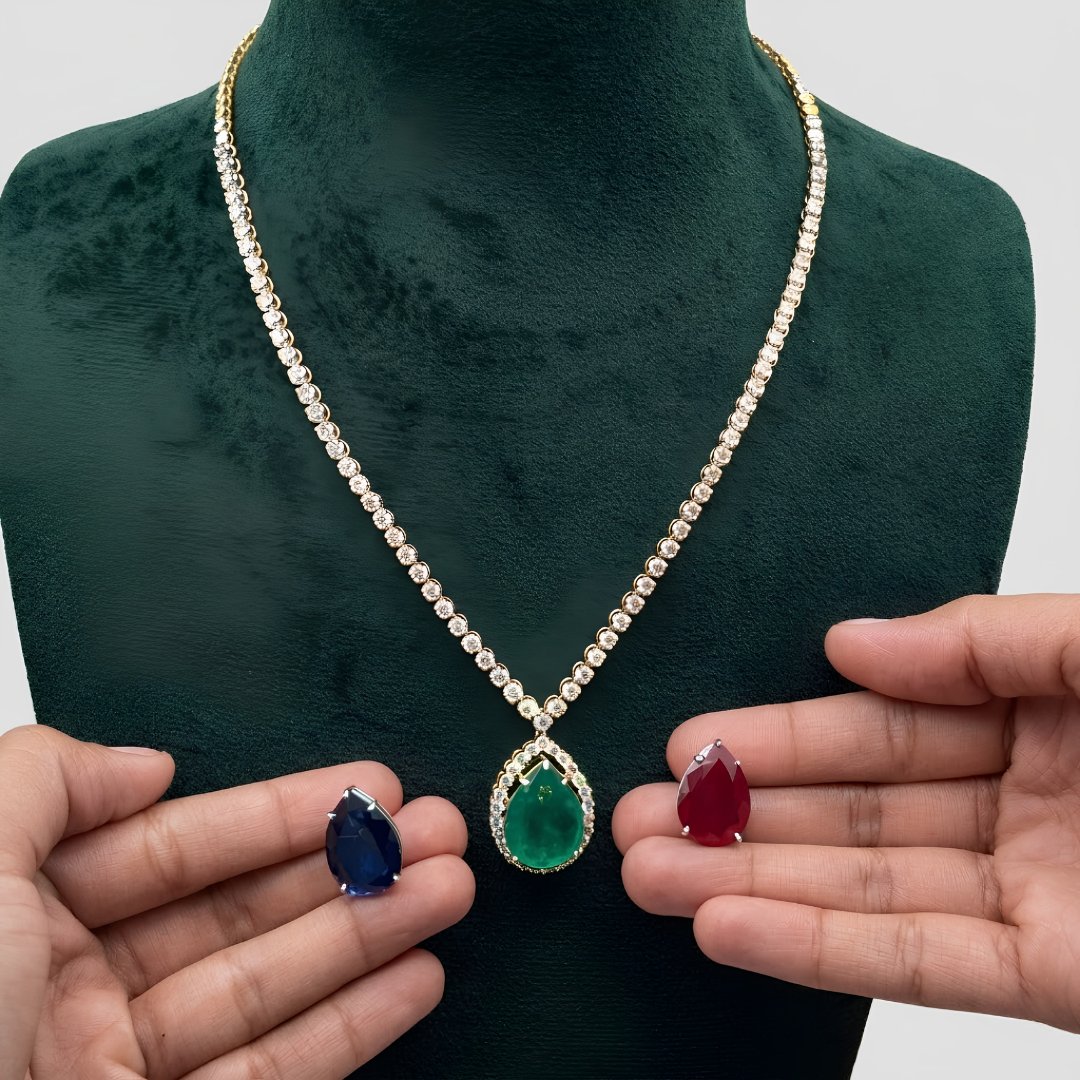 18 Ct. Bridal Necklace in Lab-Grown Diamond (VS-EF) & Natural Emerald