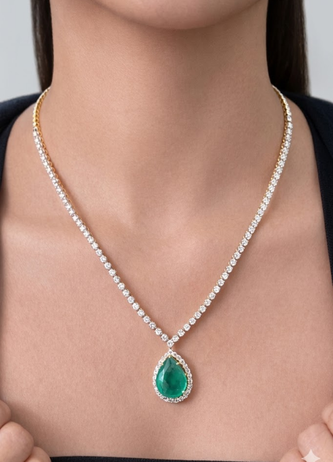 Natural Diamond Emerald Necklace for Women | Luxury Diamond Pendant Necklace | Premium Fine Jewelry