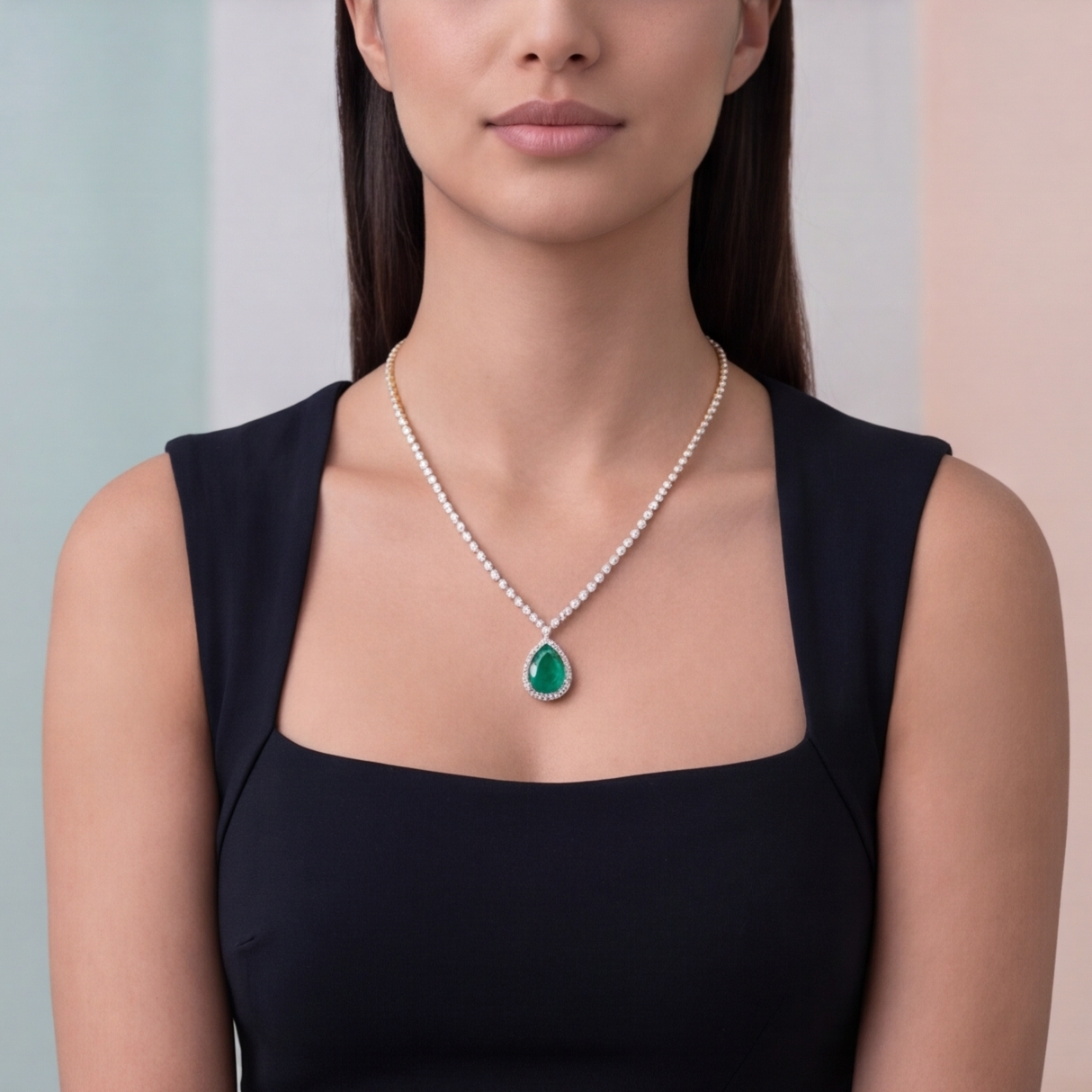 18 Ct. Bridal Necklace in Lab-Grown Diamond (VS-EF) & Natural Emerald
