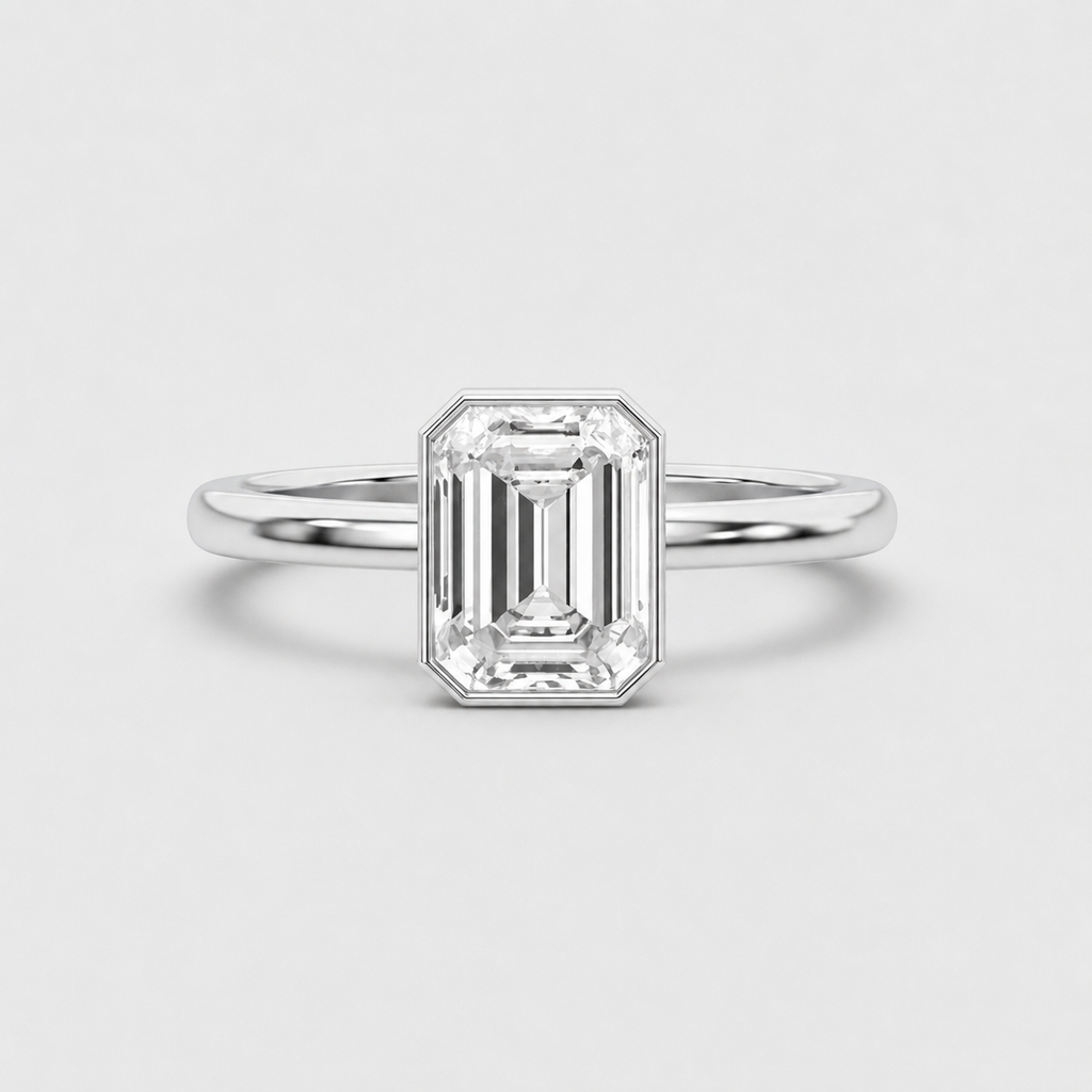 3 Ct. Lab-Grown Diamond Emerald Cut Bezel Solitaire Ring (EF-VS)
