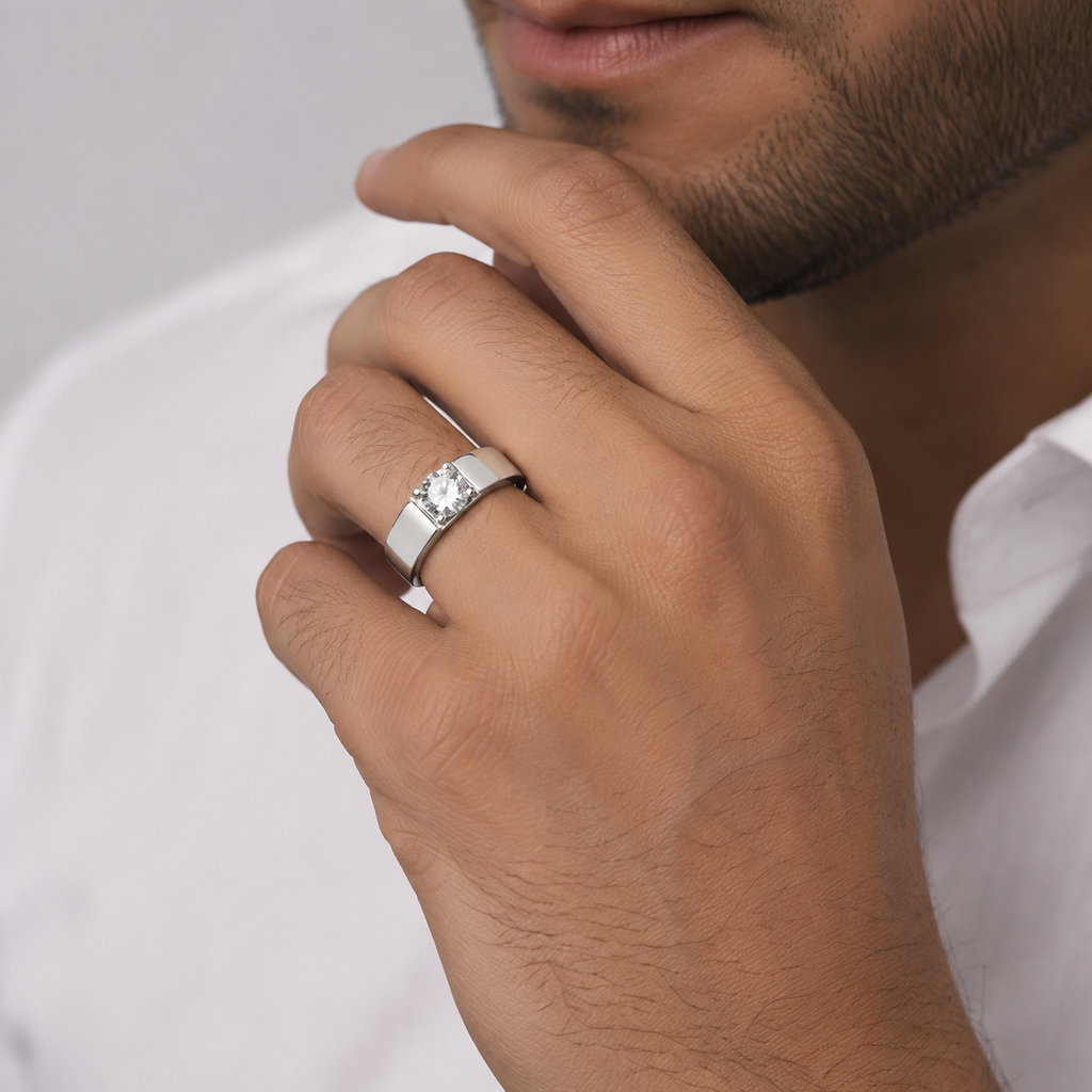 1.5 Ct. Lab Grown Diamond Round Cut Solitaire Men Ring (VS-EF)