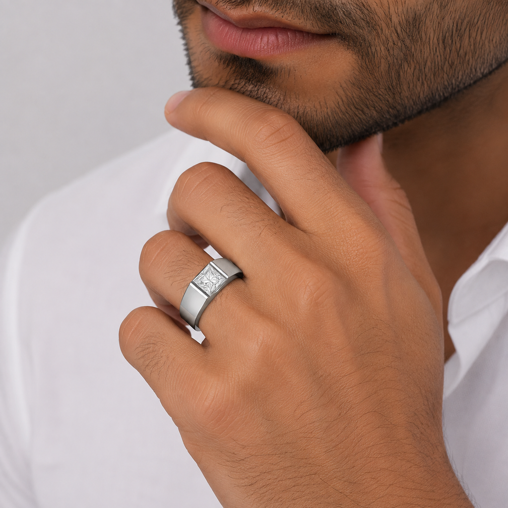 1.5 Ct. Lab-Grown Diamond Princess-Cut Solitaire Men Ring (VS-EF)