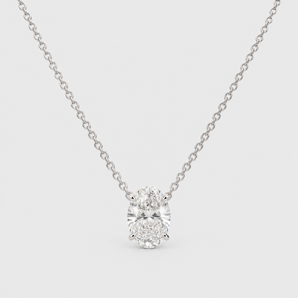 3 Ct. Lab Grown Diamond Oval Solitaire Pendant Necklace (VS-EF)