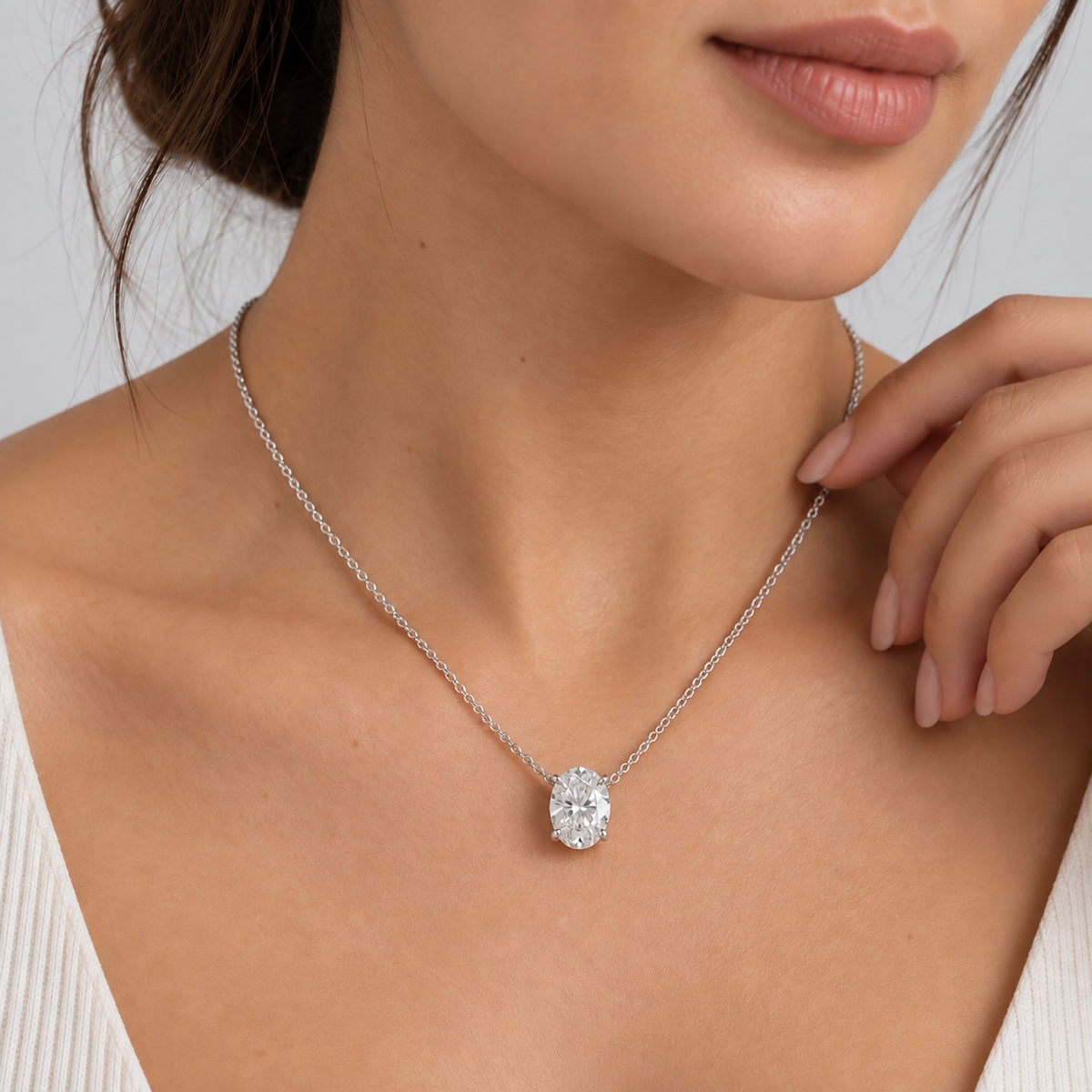 3 Ct. Lab Grown Diamond Oval Solitaire Pendant Necklace (VS-EF)