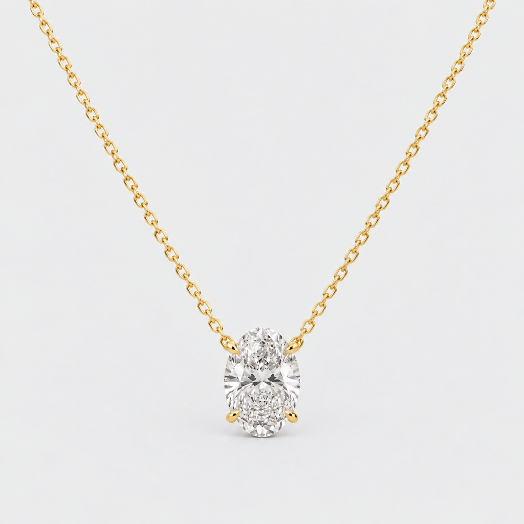 3 Ct. Lab Grown Diamond Oval Solitaire Pendant Necklace (VS-EF)