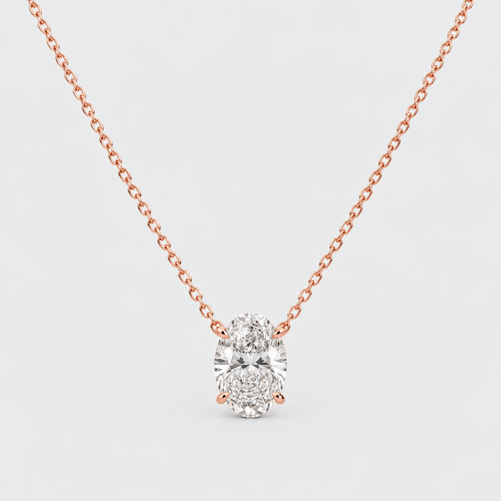 3 Ct. Lab Grown Diamond Oval Solitaire Pendant Necklace (VS-EF)
