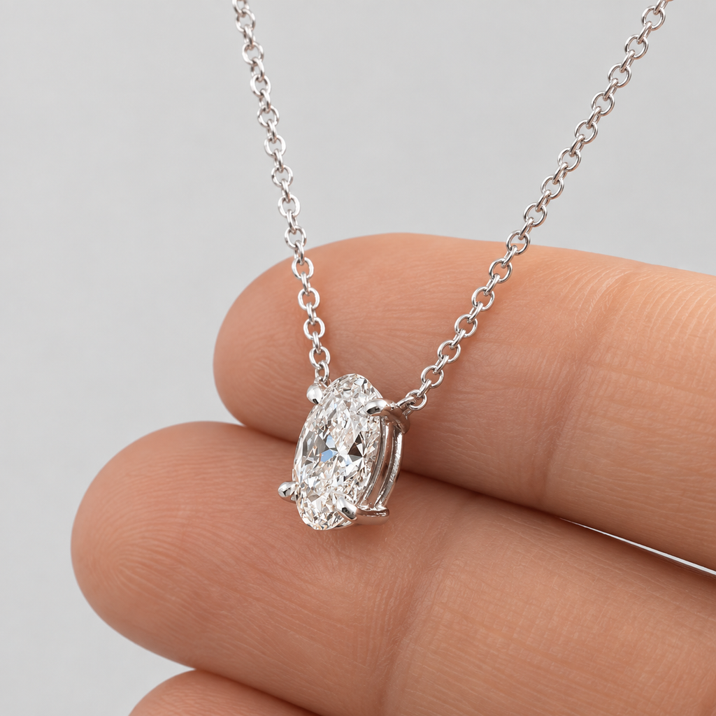 3 Ct. Lab Grown Diamond Oval Solitaire Pendant Necklace (VS-EF)