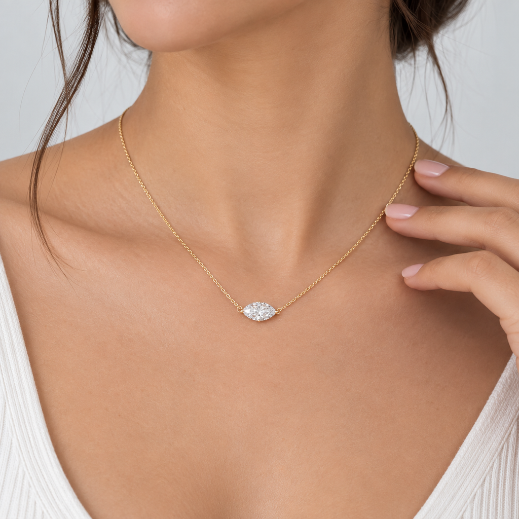 1 Ct. Lab Grown Diamond Solitaire Pendant Necklace Marquise Cut (VS-EF)