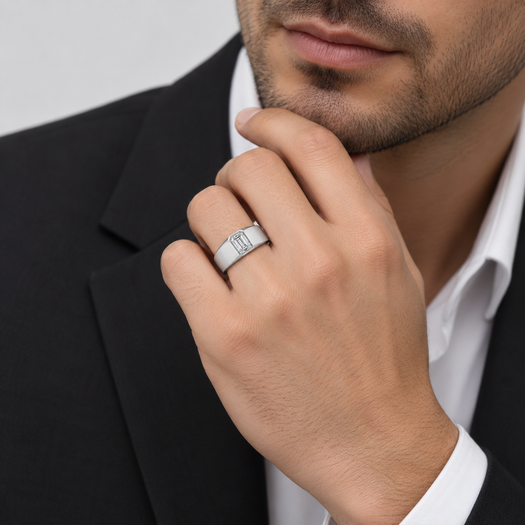 2 Ct. Men's Emerald Cut Lab-Grown Diamond Ring (VS-EF)