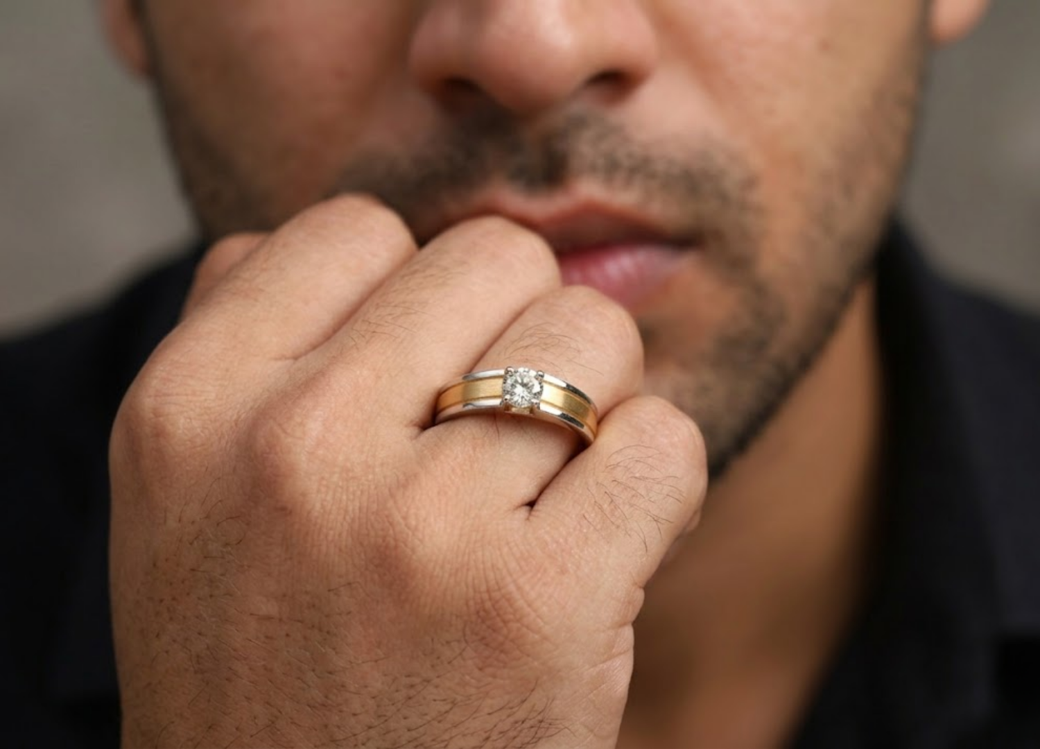 1 Ct. Lab-Grown Diamond Round-Cut Two-Tone Ring for Men (VS-EF)