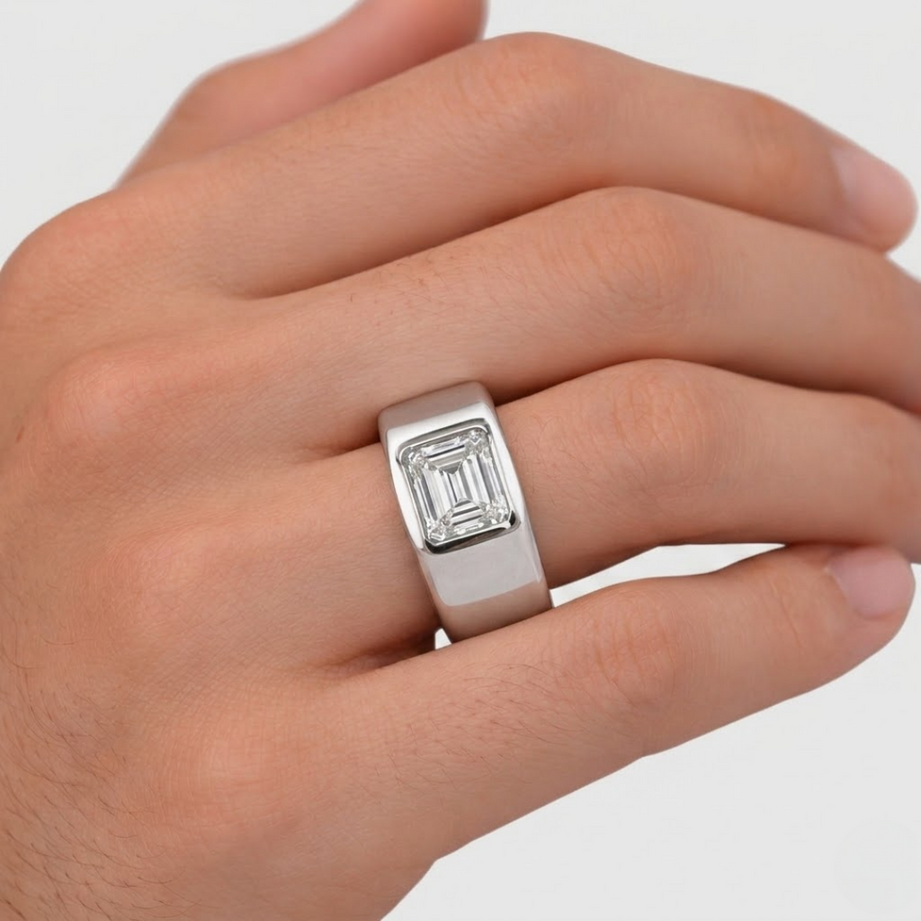 3 Ct. Lab-Grown Diamond Emerald Cut Solitaire Men Ring (VS–EF)