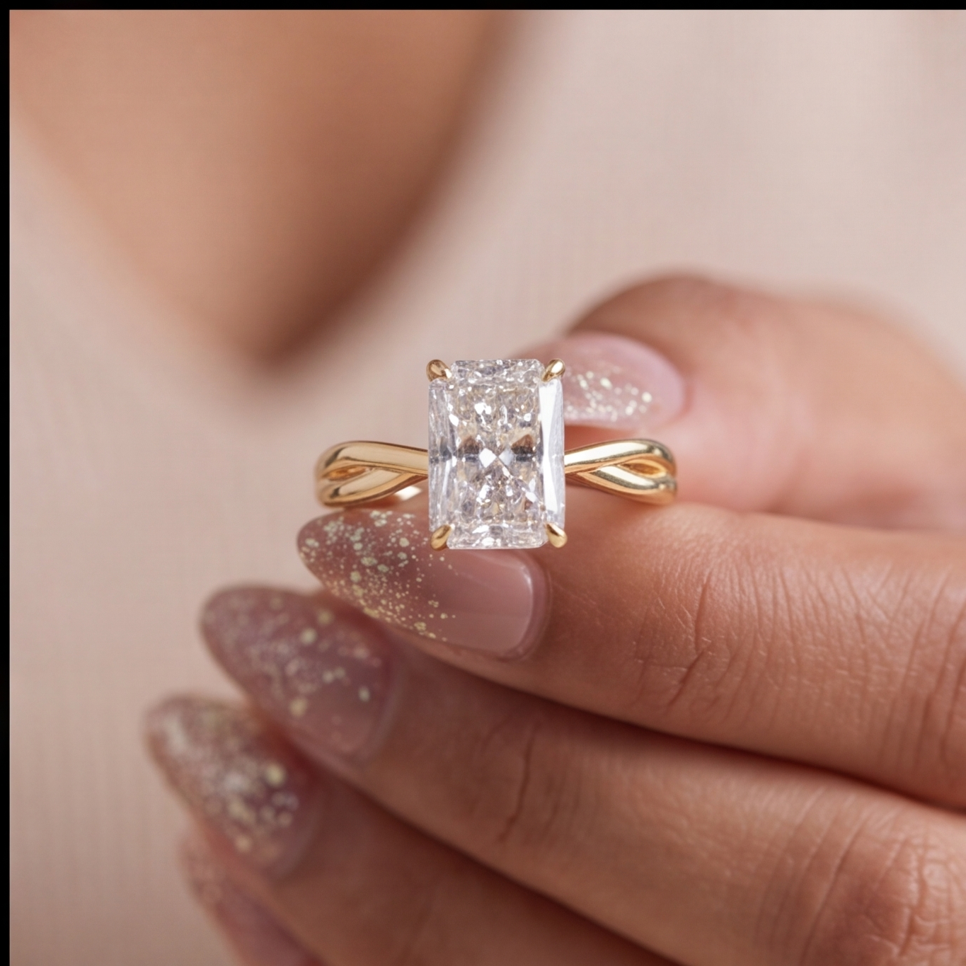 1 Ct. Lab-Grown Diamond Radiant Cut Twisted Solitaire Ring (VS-EF)