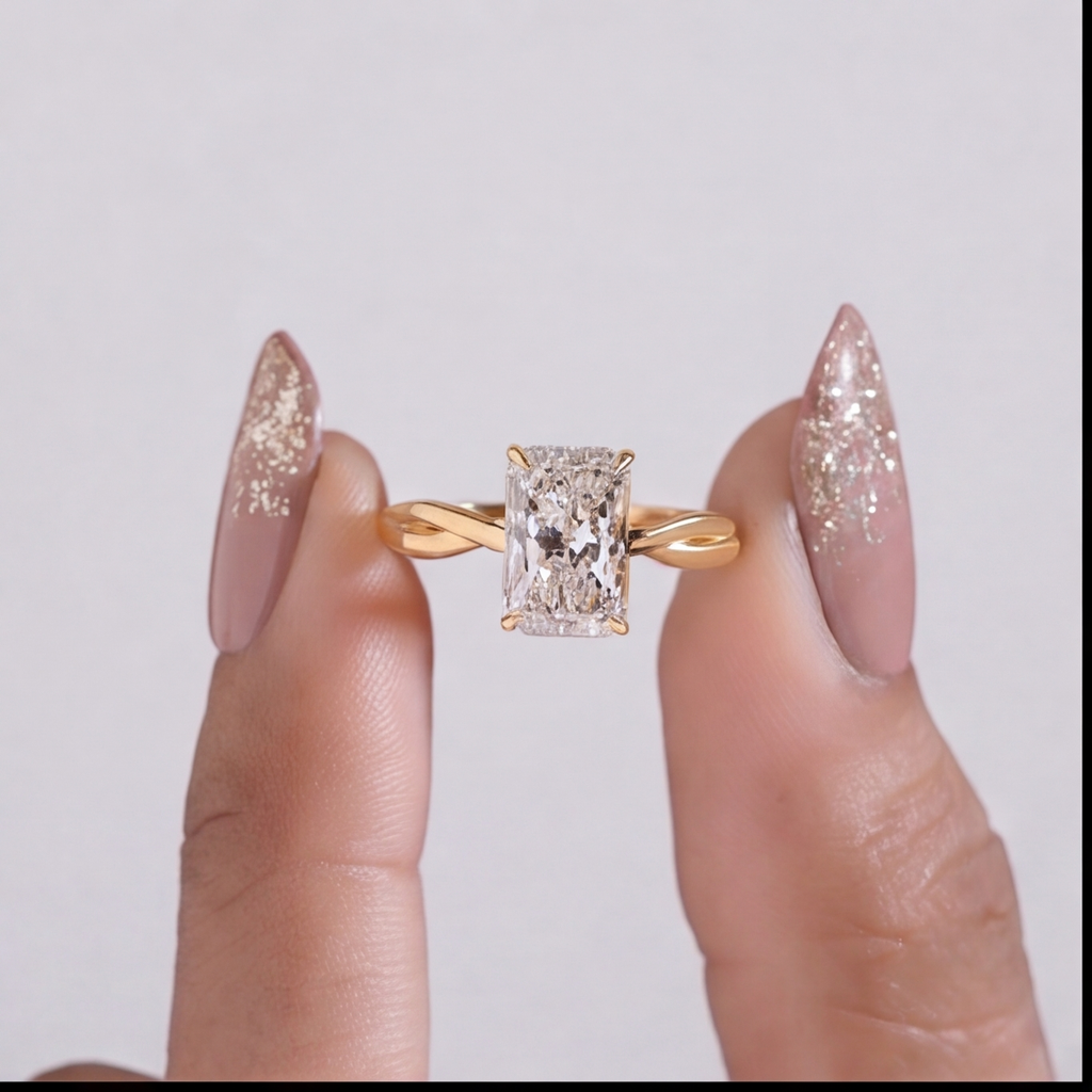 1 Ct. Lab-Grown Diamond Radiant Cut Twisted Solitaire Ring (VS-EF)
