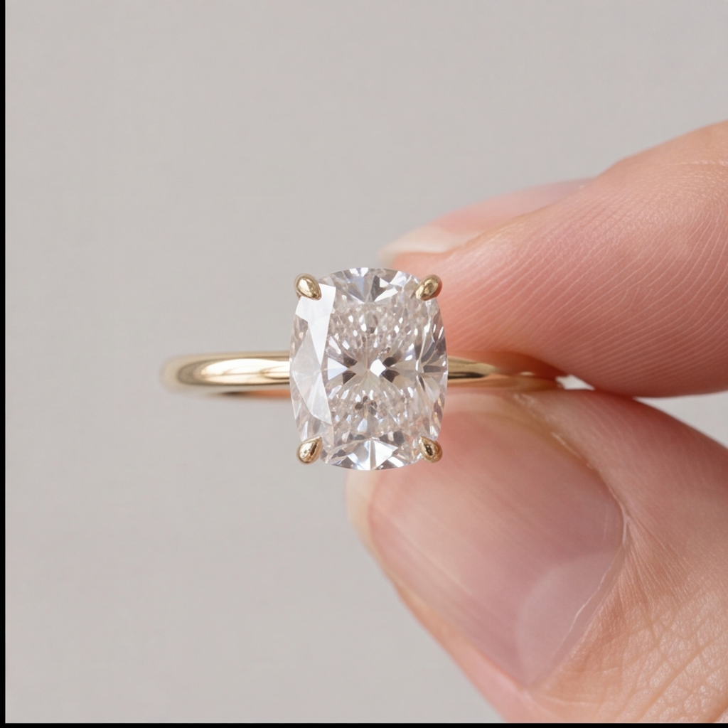 1 Ct. Lab-Grown Diamond Cushion Cut Solitaire Ring Prong Setting (VS-EF)