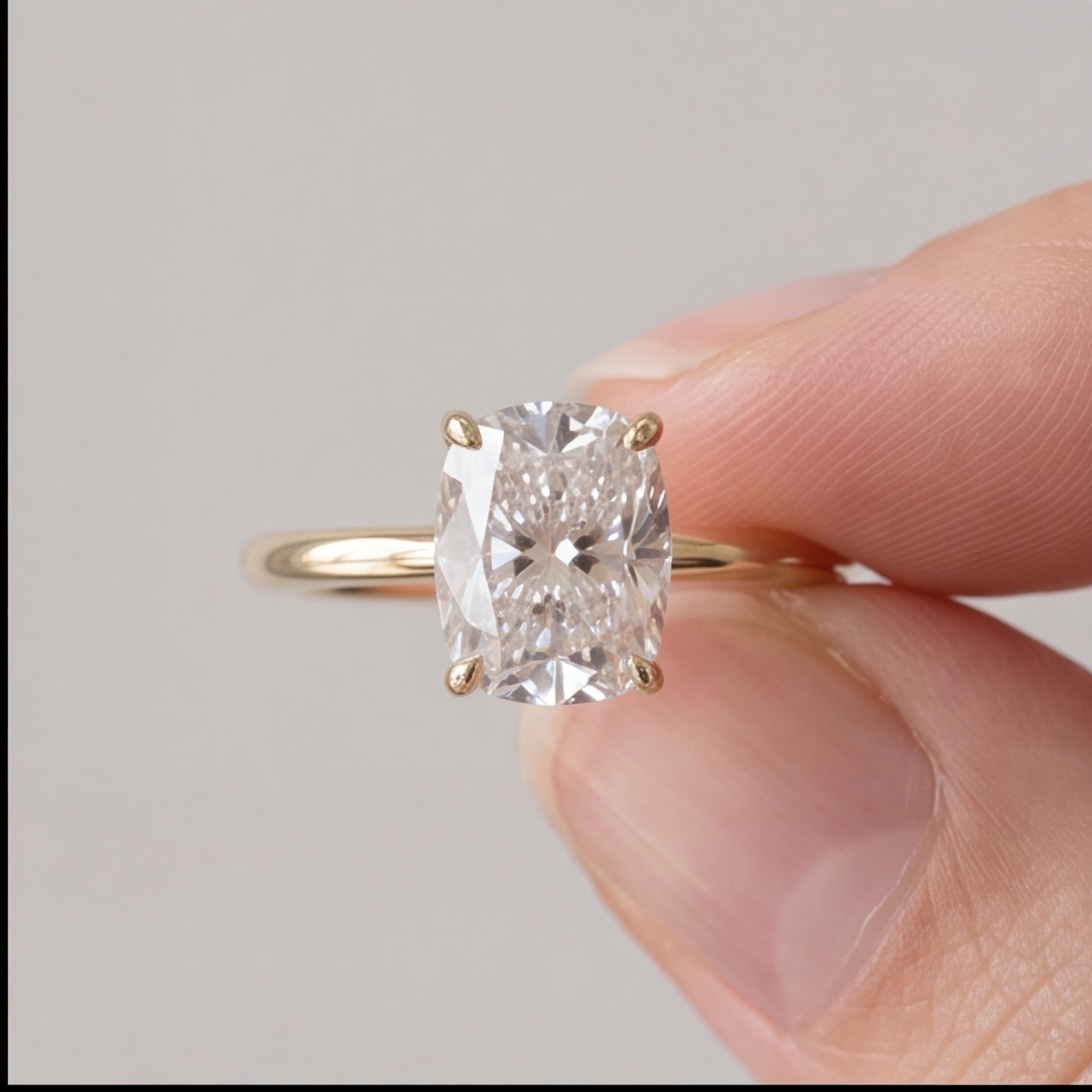 1 Ct. Lab-Grown Diamond Cushion Cut Solitaire Ring Prong Setting (VS-EF)