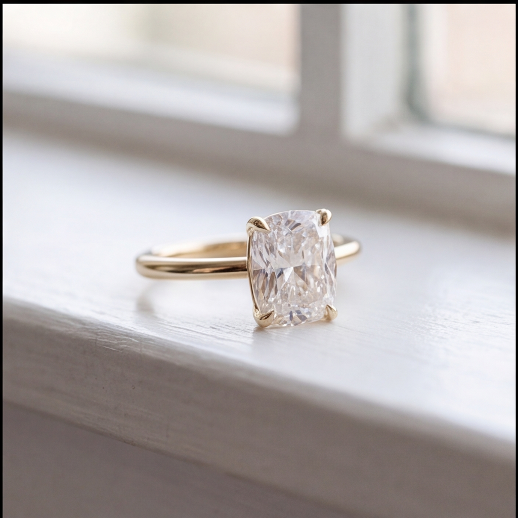 1 Ct. Lab-Grown Diamond Cushion Cut Solitaire Ring Prong Setting (VS-EF)