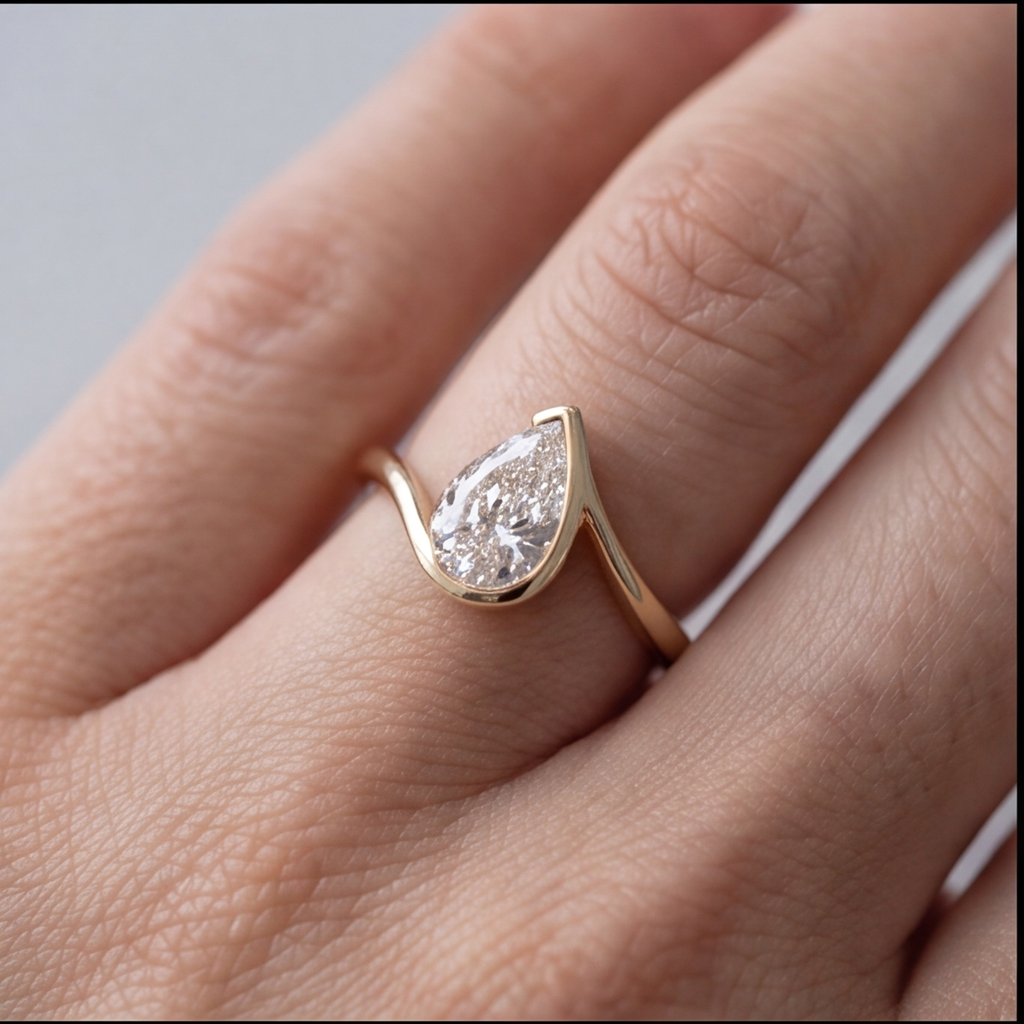 1 Ct. Lab-Grown Diamond Bezel Pear Cut Solitaire Ring (VS-EF)