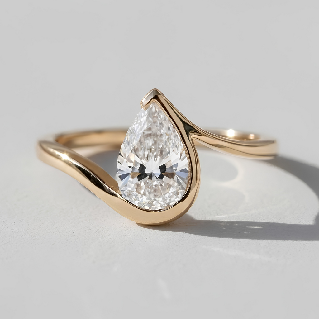 1 Ct. Lab-Grown Diamond Bezel Pear Cut Solitaire Ring (VS-EF)