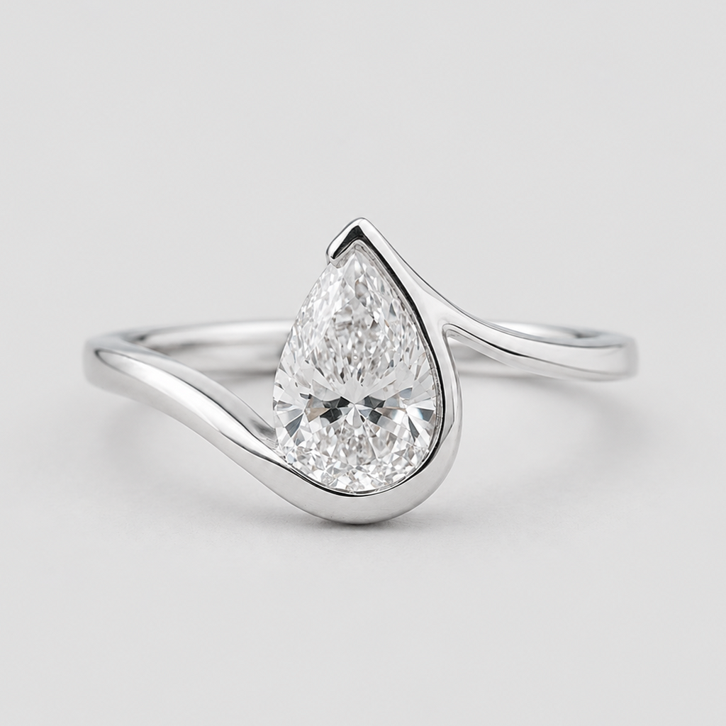 1 Ct. Lab-Grown Diamond Bezel Pear Cut Solitaire Ring (VS-EF)