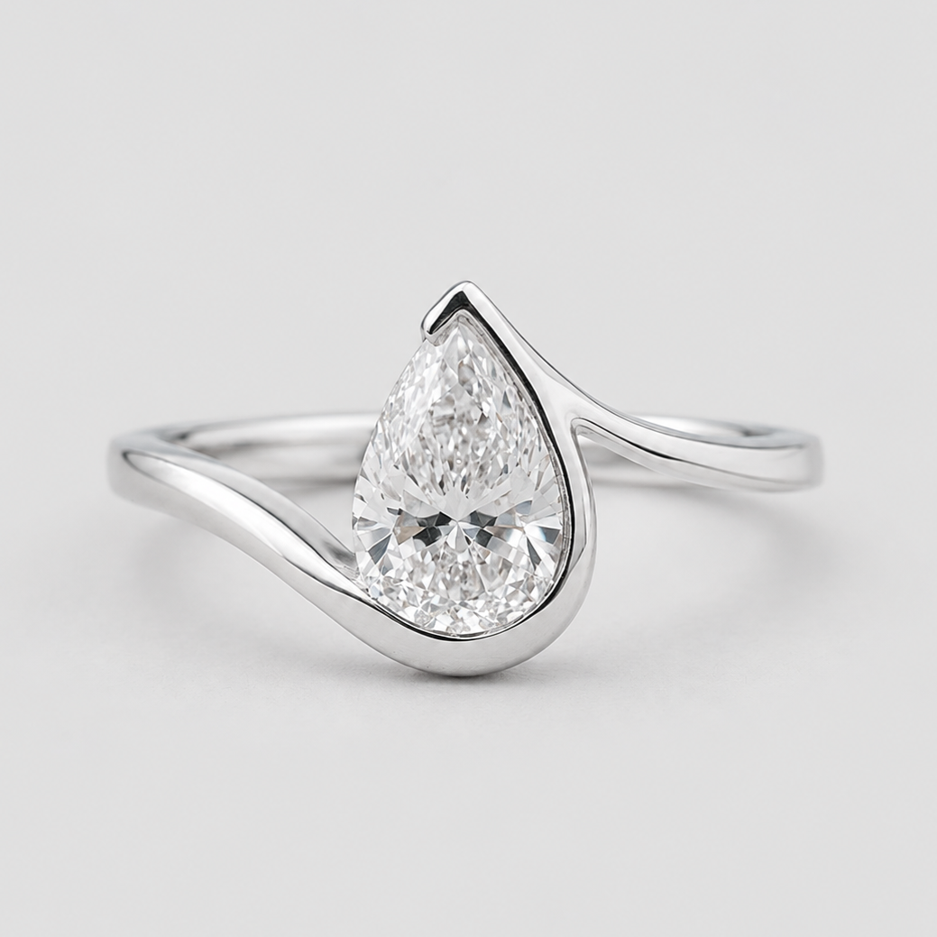1 Ct. Lab-Grown Diamond Bezel Pear Cut Solitaire Ring (VS-EF)