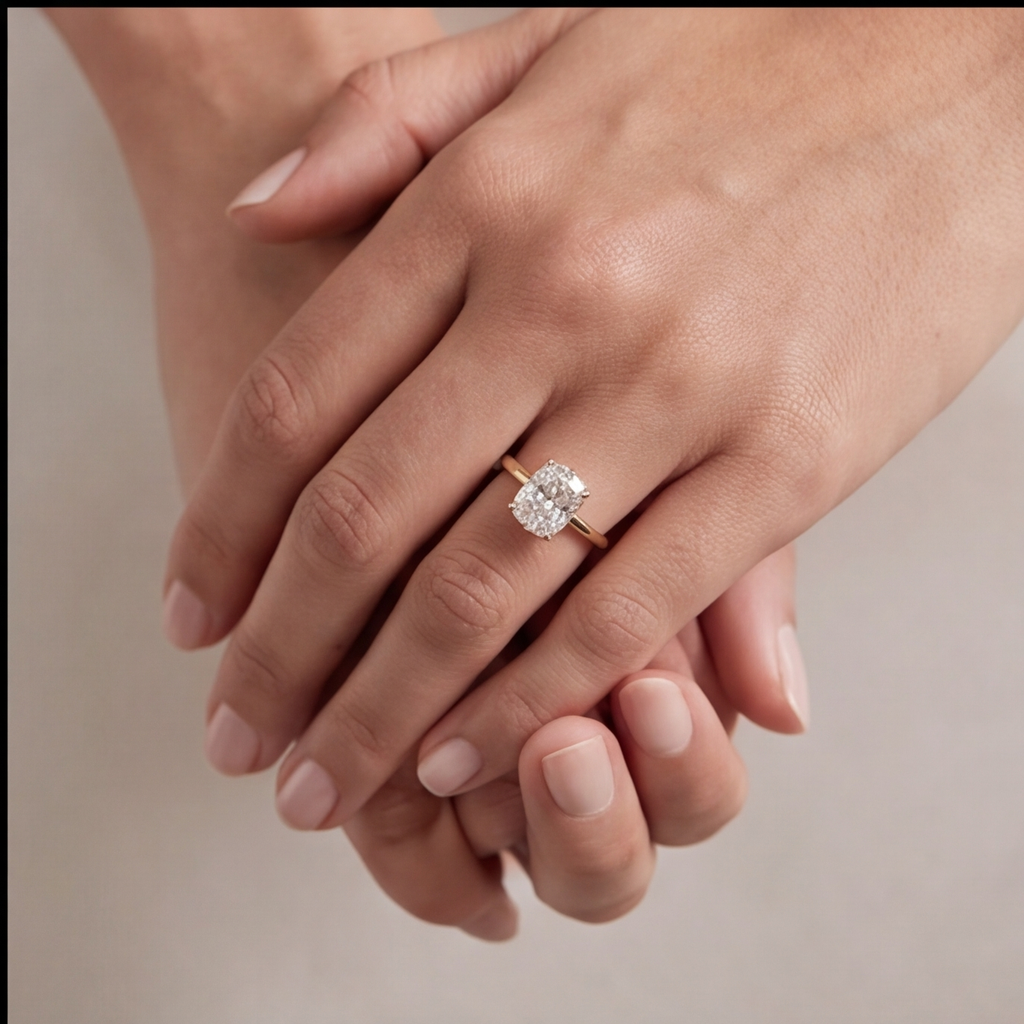 1 Ct. Lab-Grown Diamond Cushion Cut Solitaire Ring (EF-VS)