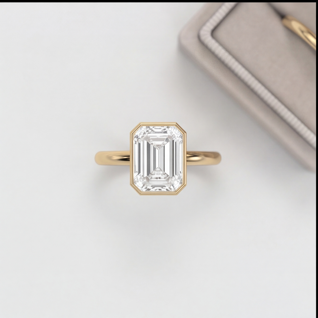 3 Ct. Lab-Grown Diamond Emerald Cut Bezel Solitaire Ring (EF-VS)