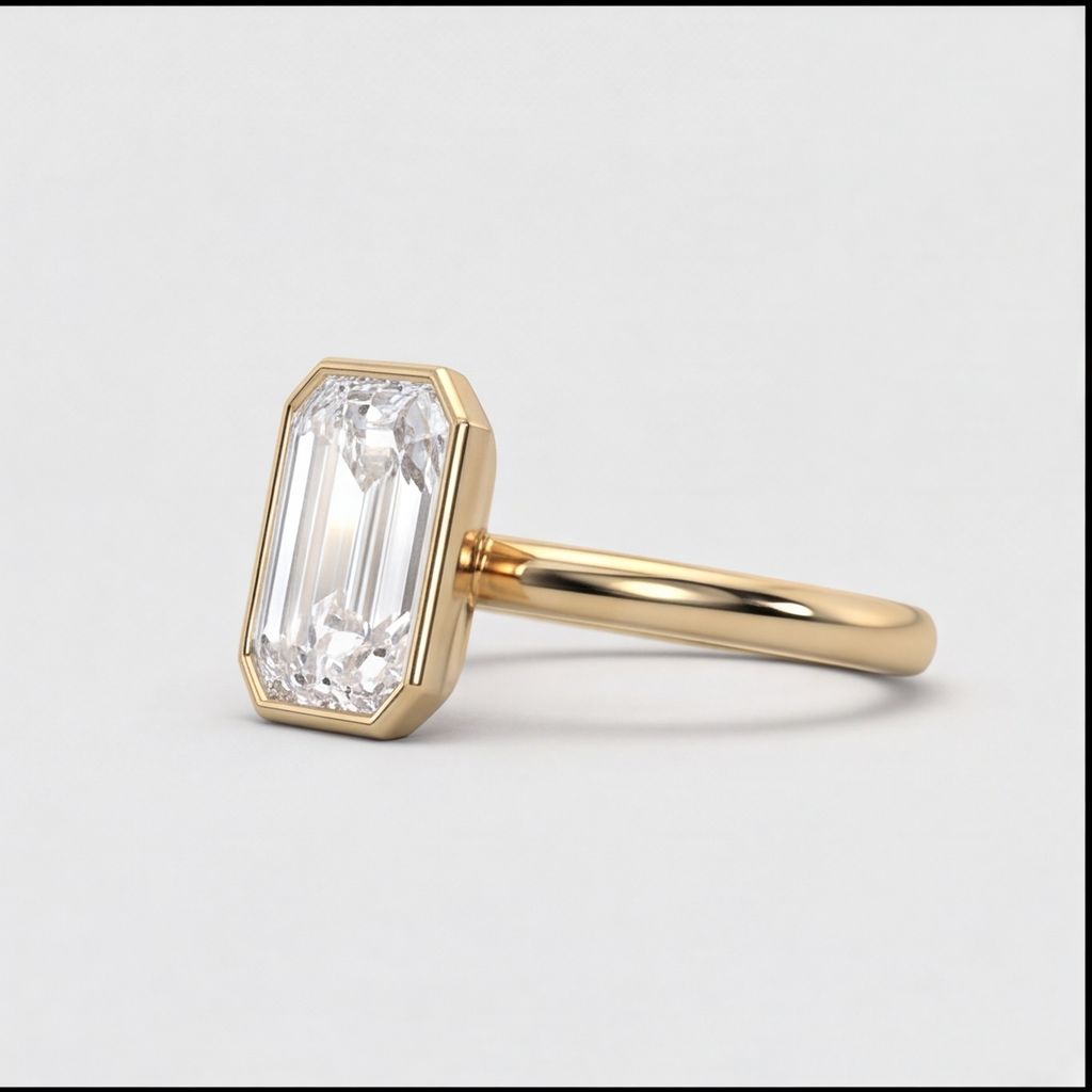3 Ct. Lab-Grown Diamond Emerald Cut Bezel Solitaire Ring (EF-VS)