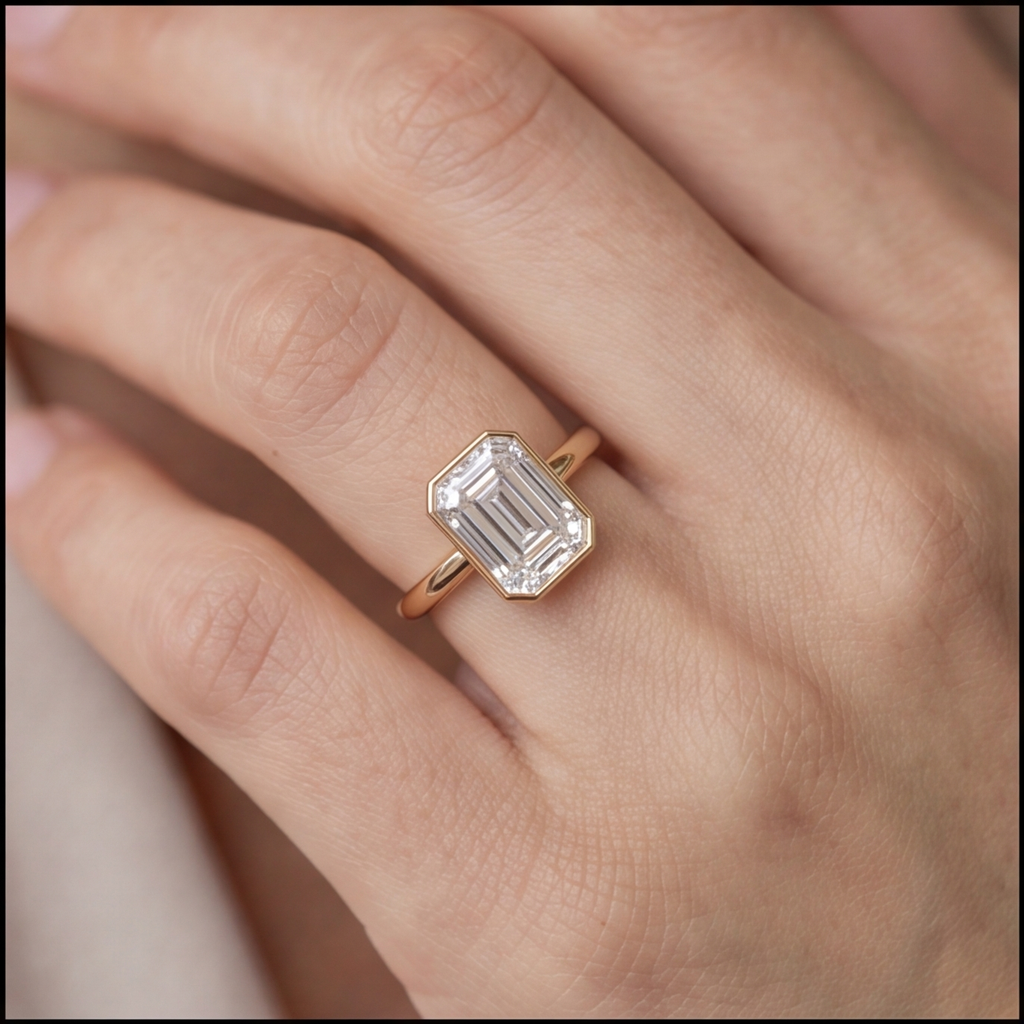 3 Ct. Lab-Grown Diamond Emerald Cut Bezel Solitaire Ring (EF-VS)