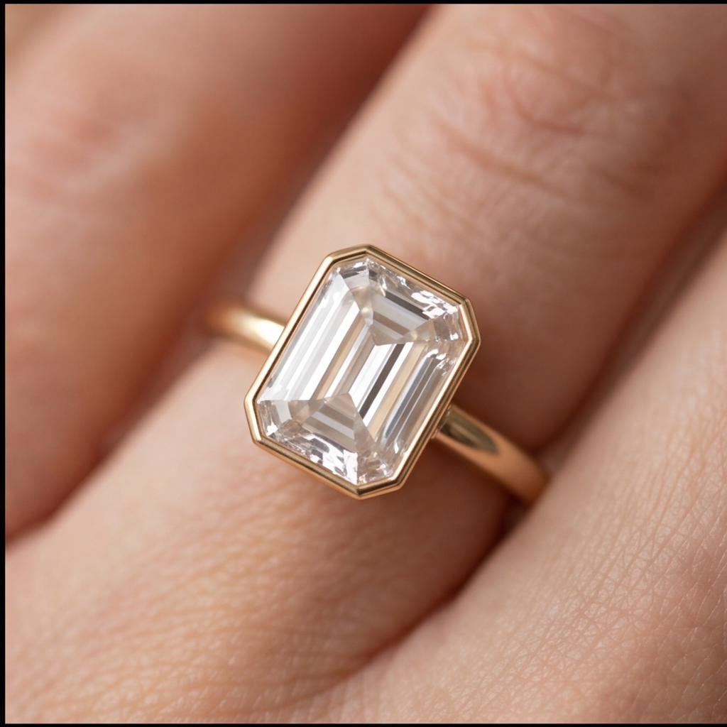 3 Ct. Lab-Grown Diamond Emerald Cut Bezel Solitaire Ring (EF-VS)