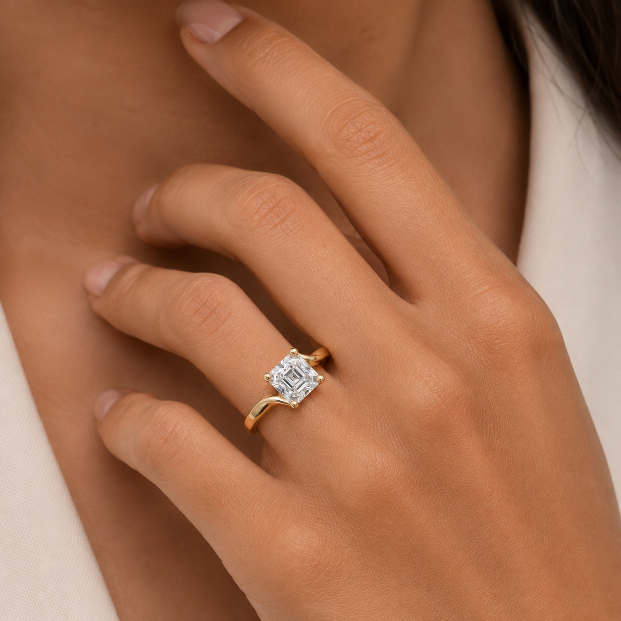 1 Ct. Lab-Grown Diamond Asscher Cut Twist Solitaire Ring (EF-VS)