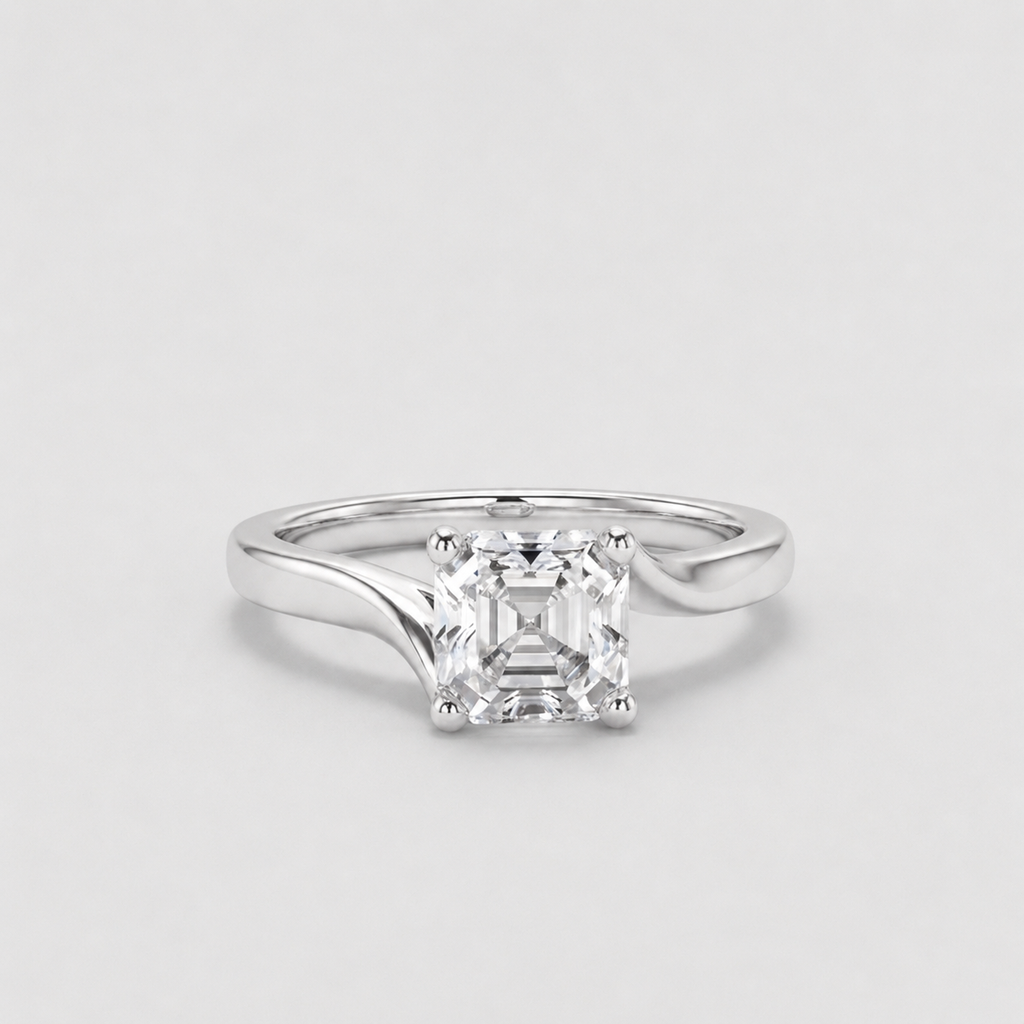 1 Ct. Lab-Grown Diamond Asscher Cut Twist Solitaire Ring (EF-VS)