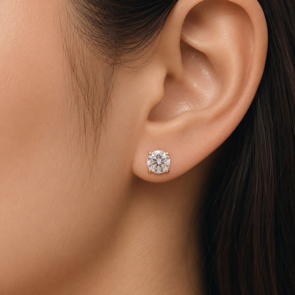 2 Ct. Lab-Grown Diamond Round Cut Solitaire Studs Push Back Earrings (EF-VS)