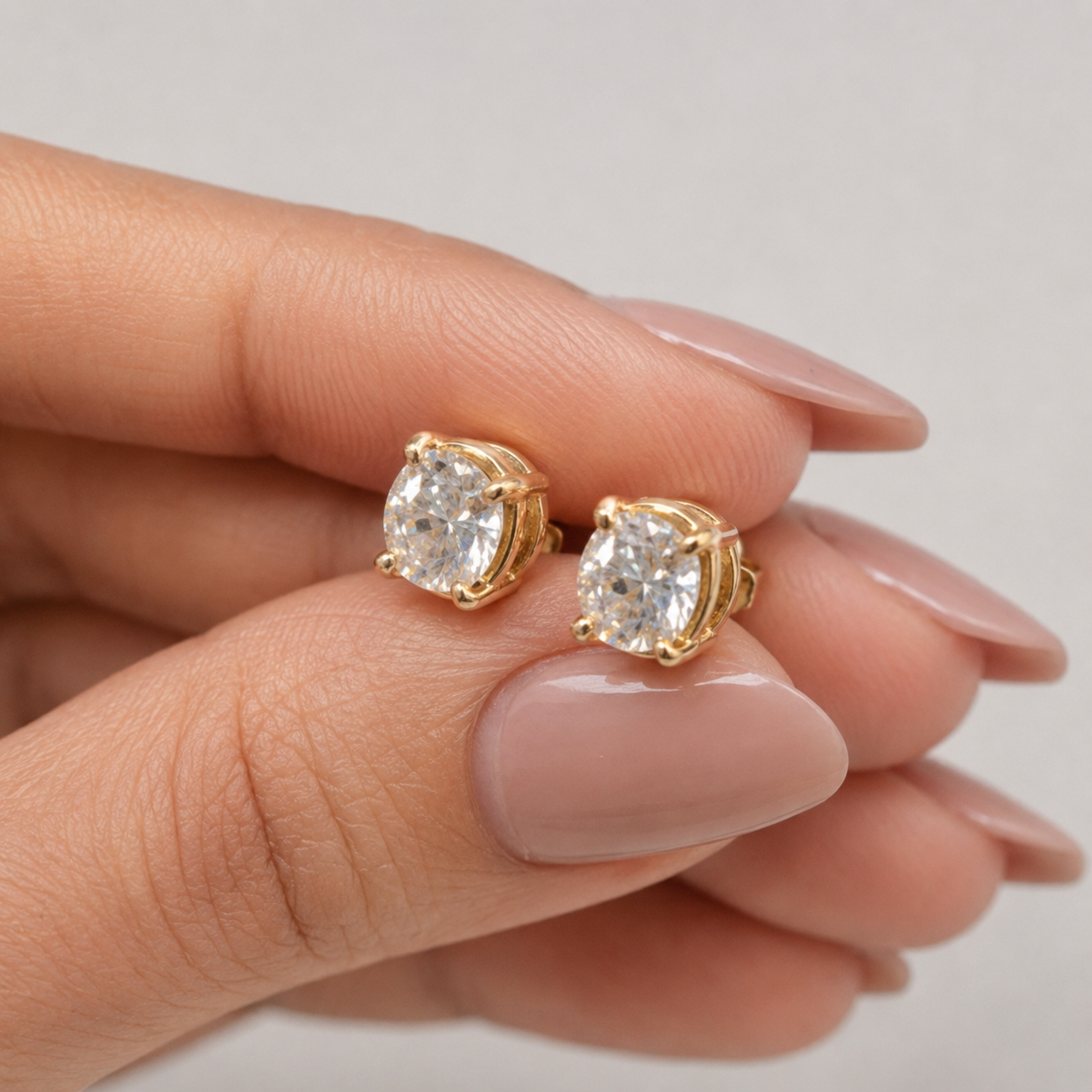 2 Ct. Lab-Grown Diamond Round Cut Solitaire Studs Push Back Earrings (EF-VS)