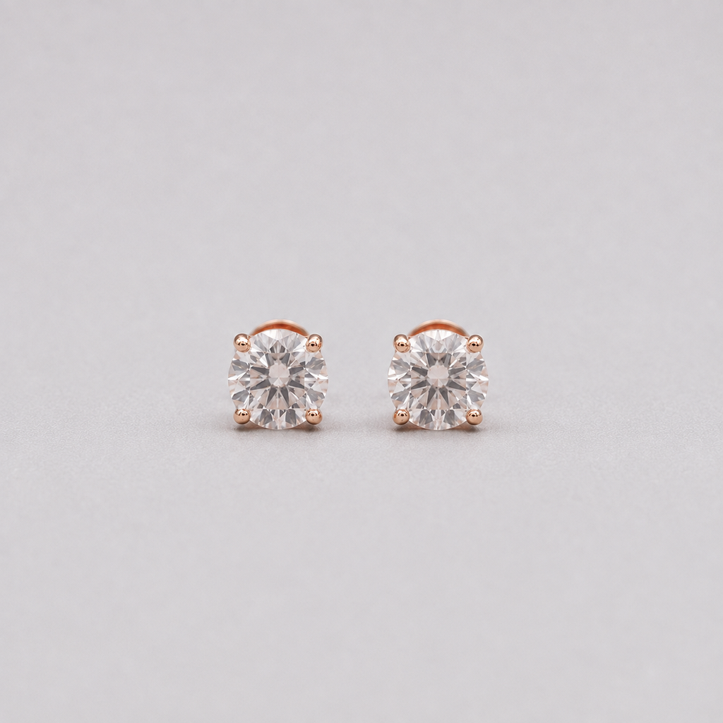 2 Ct. Lab-Grown Diamond Round Cut Solitaire Studs Push Back Earrings (EF-VS)
