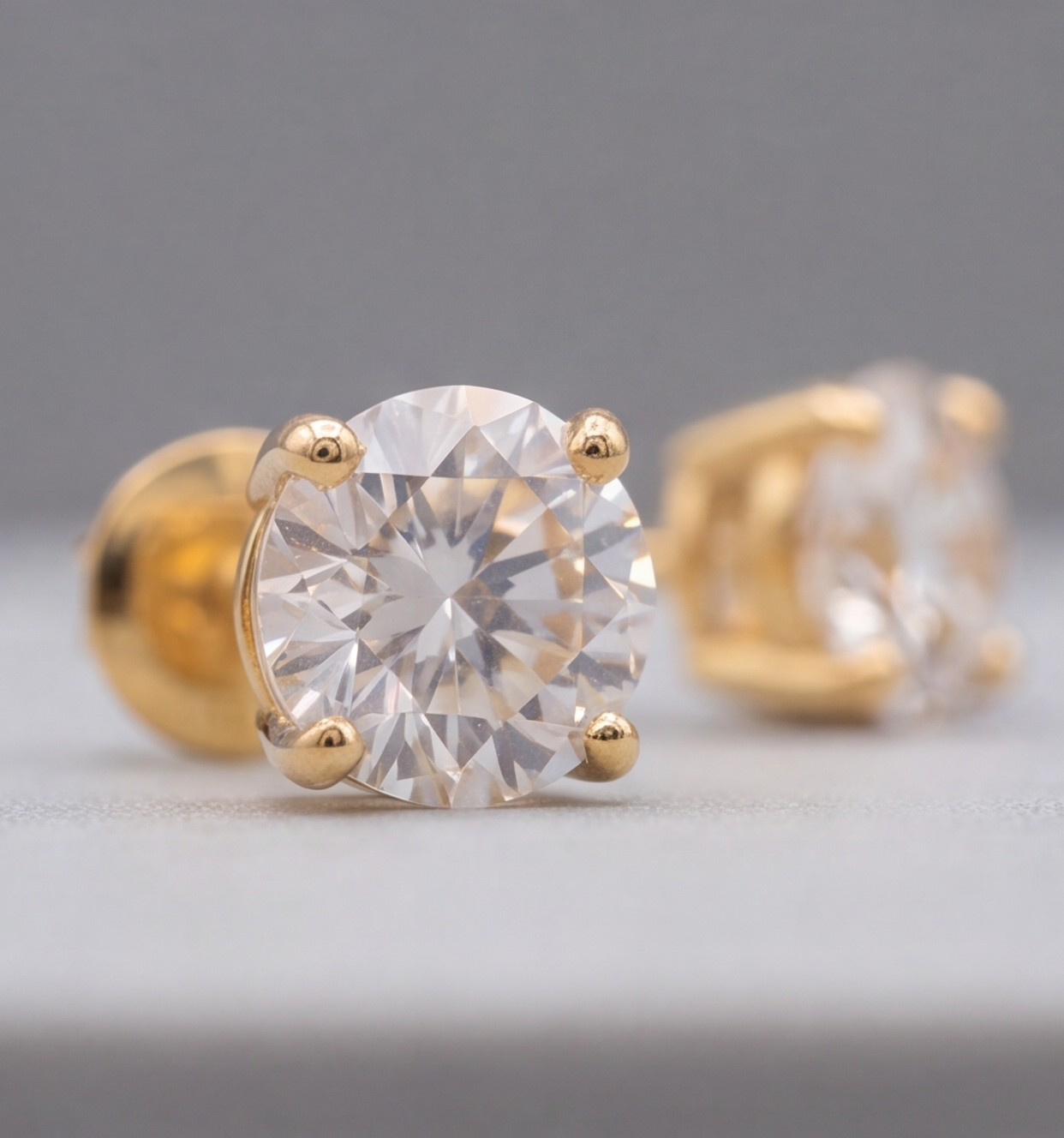 2 Ct. Lab-Grown Diamond Round Cut Solitaire Studs Push Back Earrings (EF-VS)